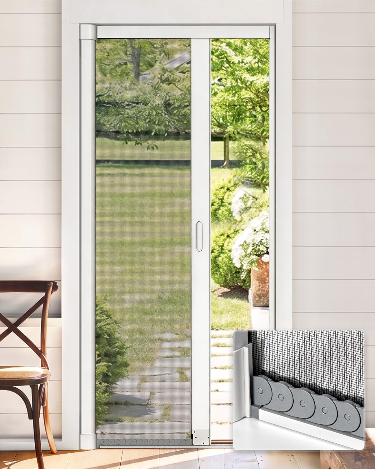 Photo 1 of Paramondo Retractable Screen Door for Single Door, Free Stop Sliding Patio Doors - Durable Aluminium Frames with Fiberglass Mesh - White, Size 36''W x 80''H