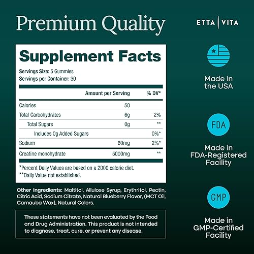 Miniatura 5 de Gomitas de monohidrato de creatina sin azúcar (0.18 onzas por paquete) - Potentes gomitas de creatina para hombres y mujeres, suplemento para apoyo