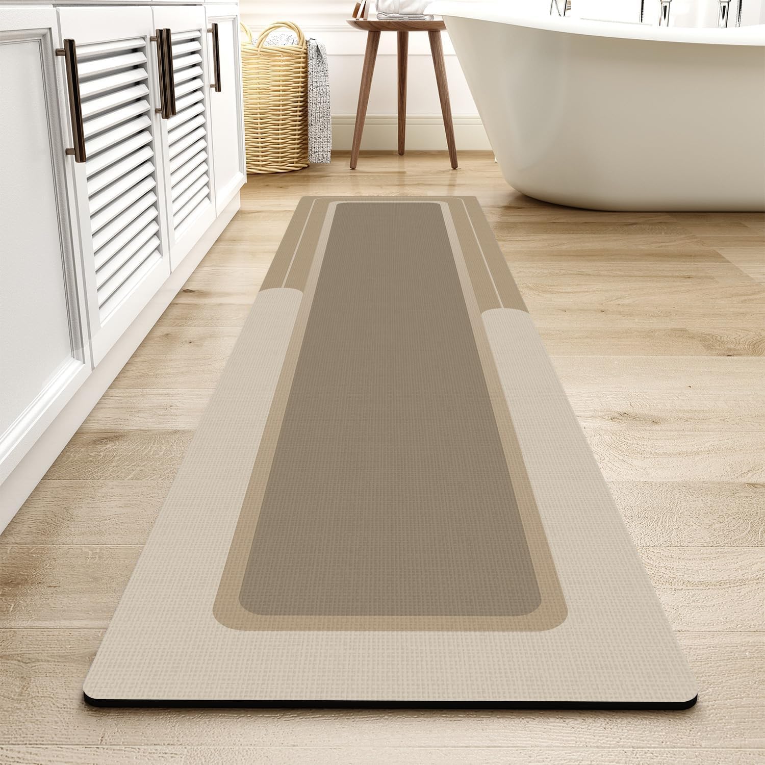 Tapis de bain antidérapant long beige 43,2 x 177,8 cm pour sol de salle de bain et baignoire