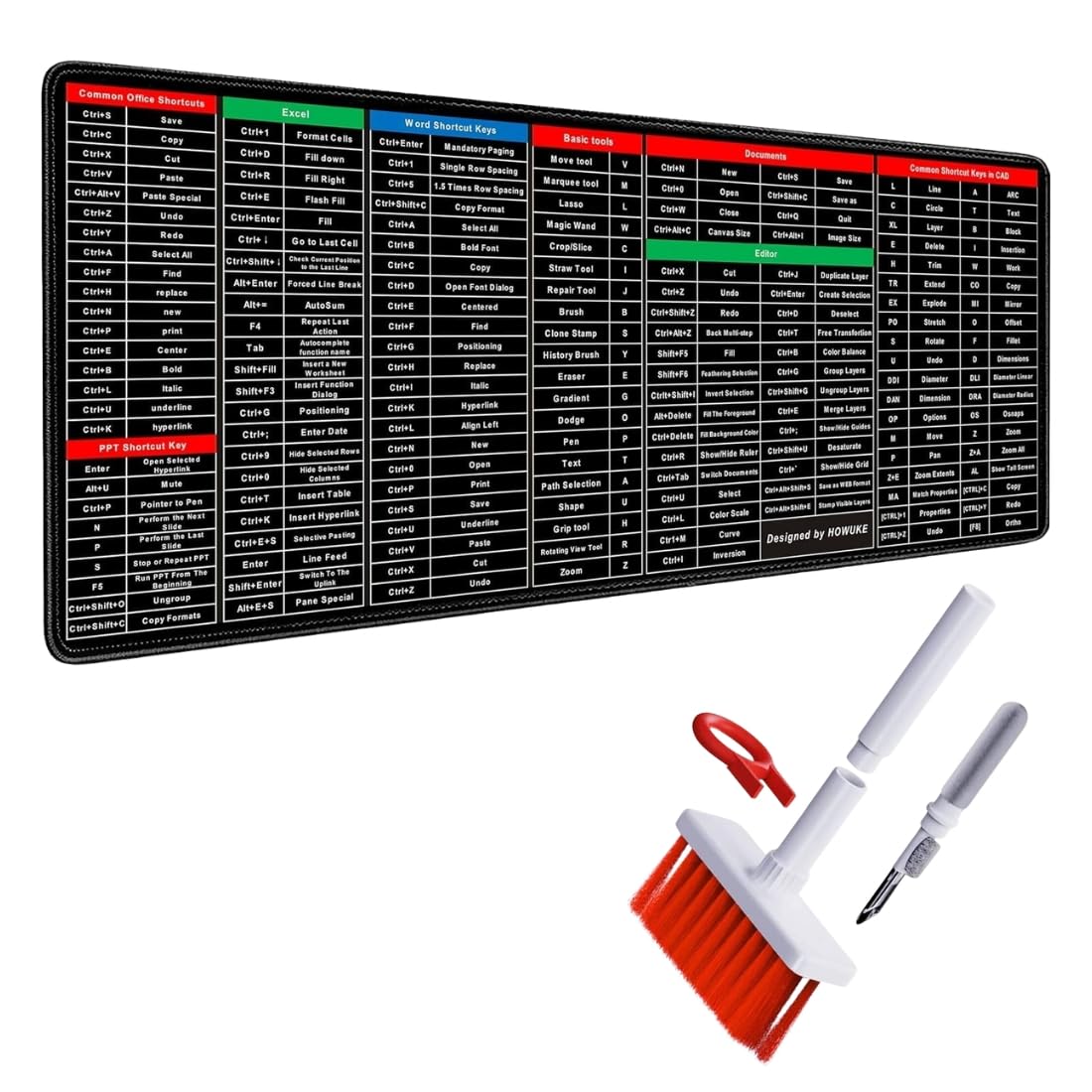 Shop Stoppers® Combo of Premium Keyboard & Mouse Mat Pad and 5 in 1 Keyboard Cleaning Brush for Office and Gaming Excel Keyboard Shortcut Mat - Non-Slip and Durable Desk Pad & Gadgets Cleaning kit (B0D2Y3TPQB) Amazon Price History, Amazon Price Tracker