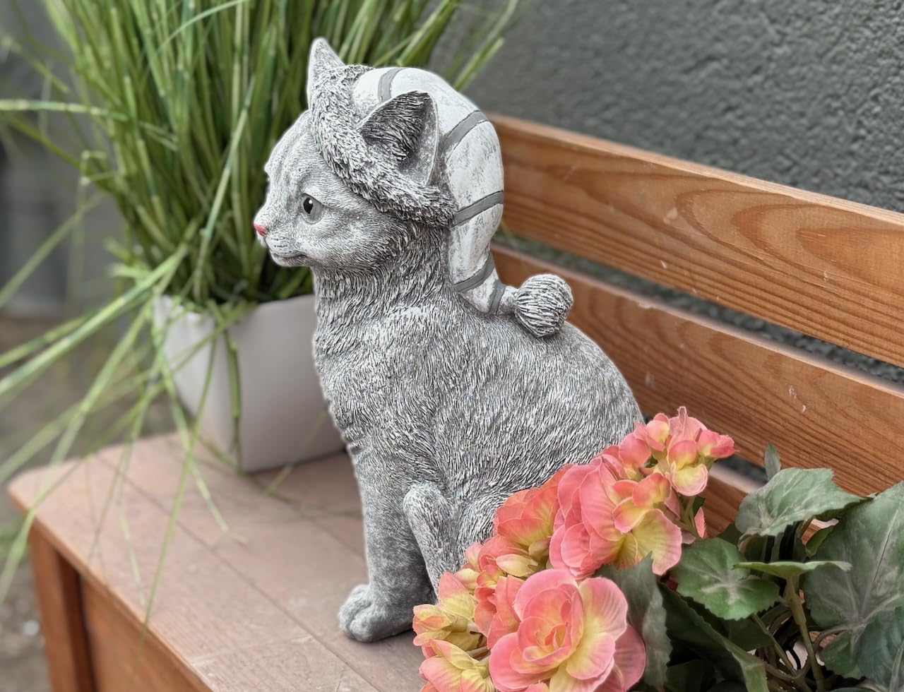 stoneandstyle Figurine chat en pierre - Bonnet de sommeil - Résistant au gel - En pierre - Hauteur : 30 cm - Poids : 5,6 kg