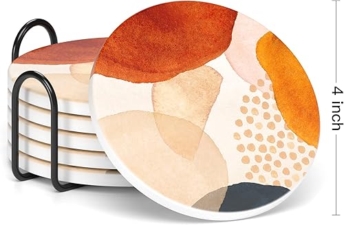 Miniatura 2 de Nipichsha Juego de 6 posavasos de cerámica absorbente para bebidas con soporte y base de corcho, decoración del hogar de cocina, regalo de