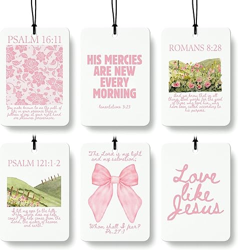 Miniatura 19 de Coquette - Ambientador cristiano para automóvil, 4 unidades, retro verde salvia, ambientador colgante religioso para autos, armario, cajón, libros,