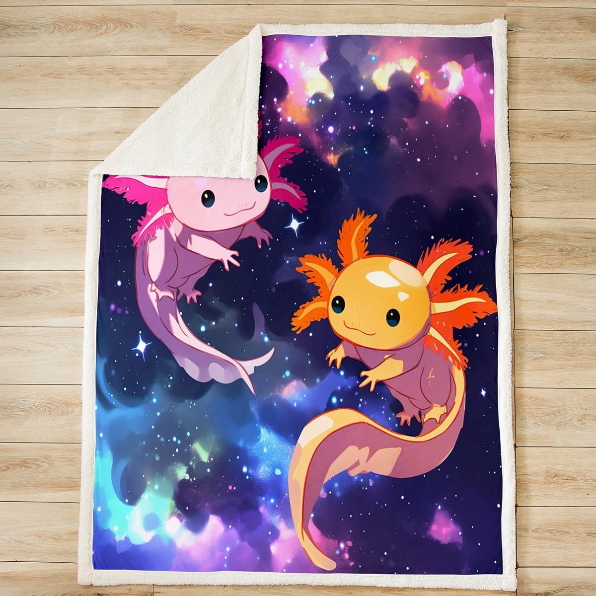 Feelyou Axolotl Plush Blanket for Bed Sofa Couch Cartoon Salamander Fleece Throw Blanket Ocean Sealife Sherpa Blanket Kawaii Fuzzy Blanket Throw 50"x60"