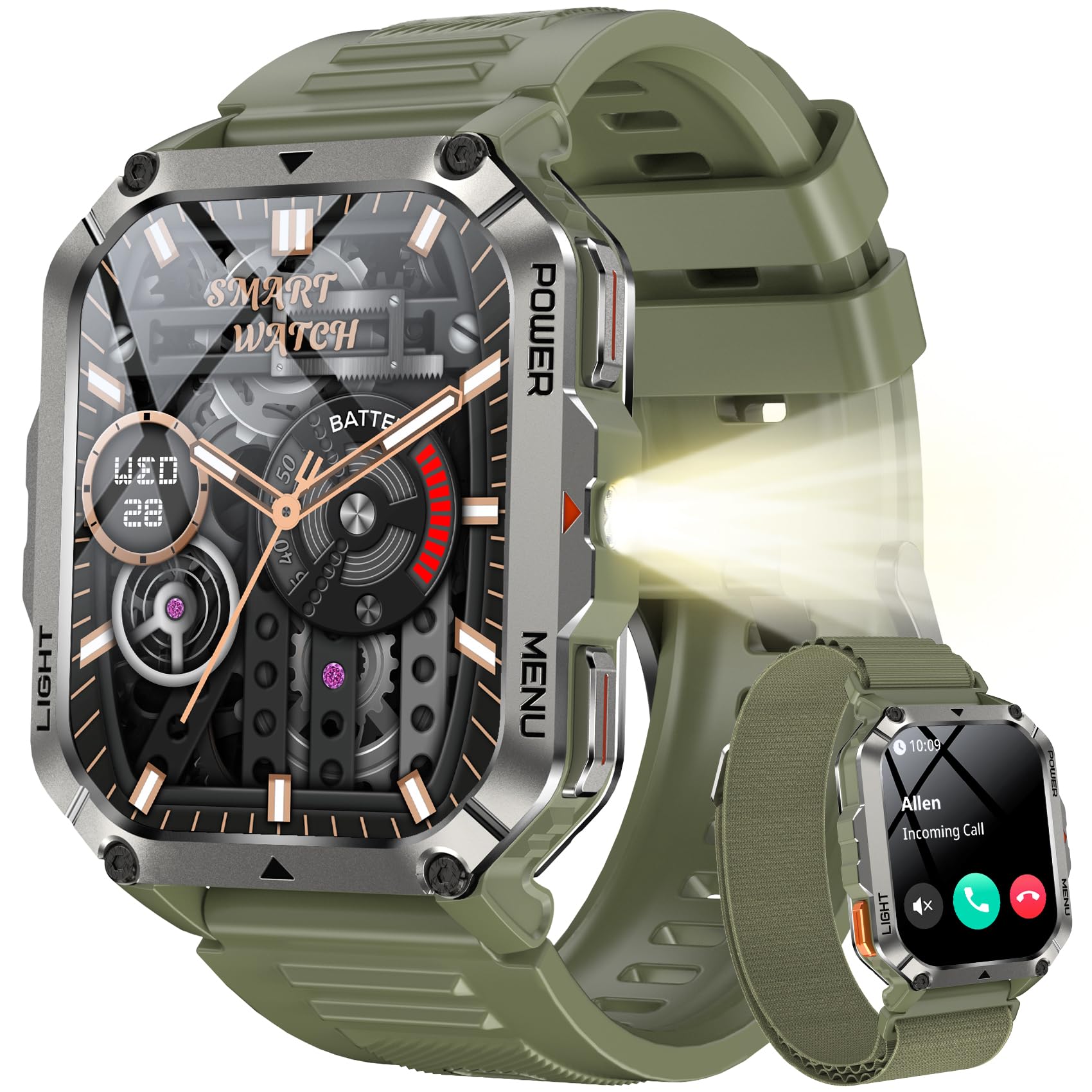 Blackview Smartwatch Uomo, Orologio Intelligente Fitness con Chiamate Bluetooth, 2.01" Militari Smart Watch Tracker 100+ Modalità Sportive/Cardiofrequenzimetro/SpO2/Torcia/Bussola per Android iOS