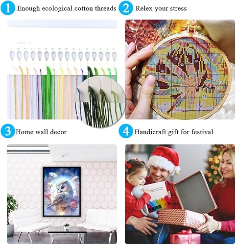 Miniatura 7 de OWL - Kits de estampado de punto de cruz para adultos principiantes, bolsa de punto de cruz para principiantes y adultos, bolsa de bordado,