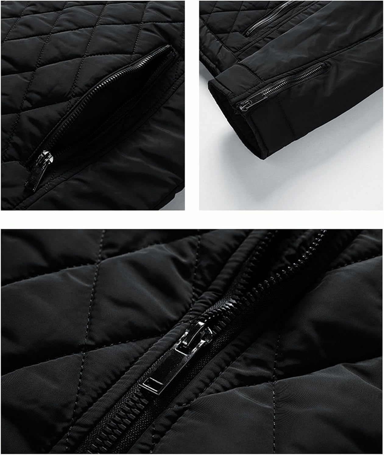 Mens Quilted Jacket Lightweight Bomber Jackets Fall Winter Coat Stand Collar Diamond Quilted Padded Coat Zip Up Pocket