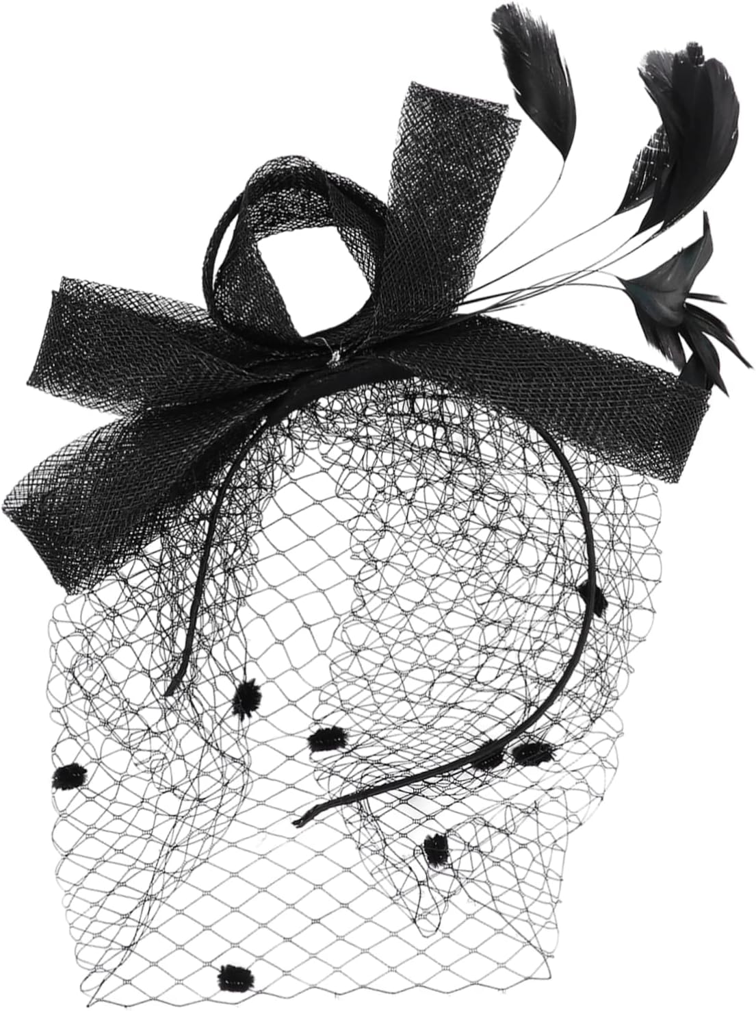 VICASKY Feather Headband with Mesh Bow Design Elegant Party Hair Accessories for Women Eye Catching Headdress for Role Playing and Performance Events Lightweight and Secure Fit