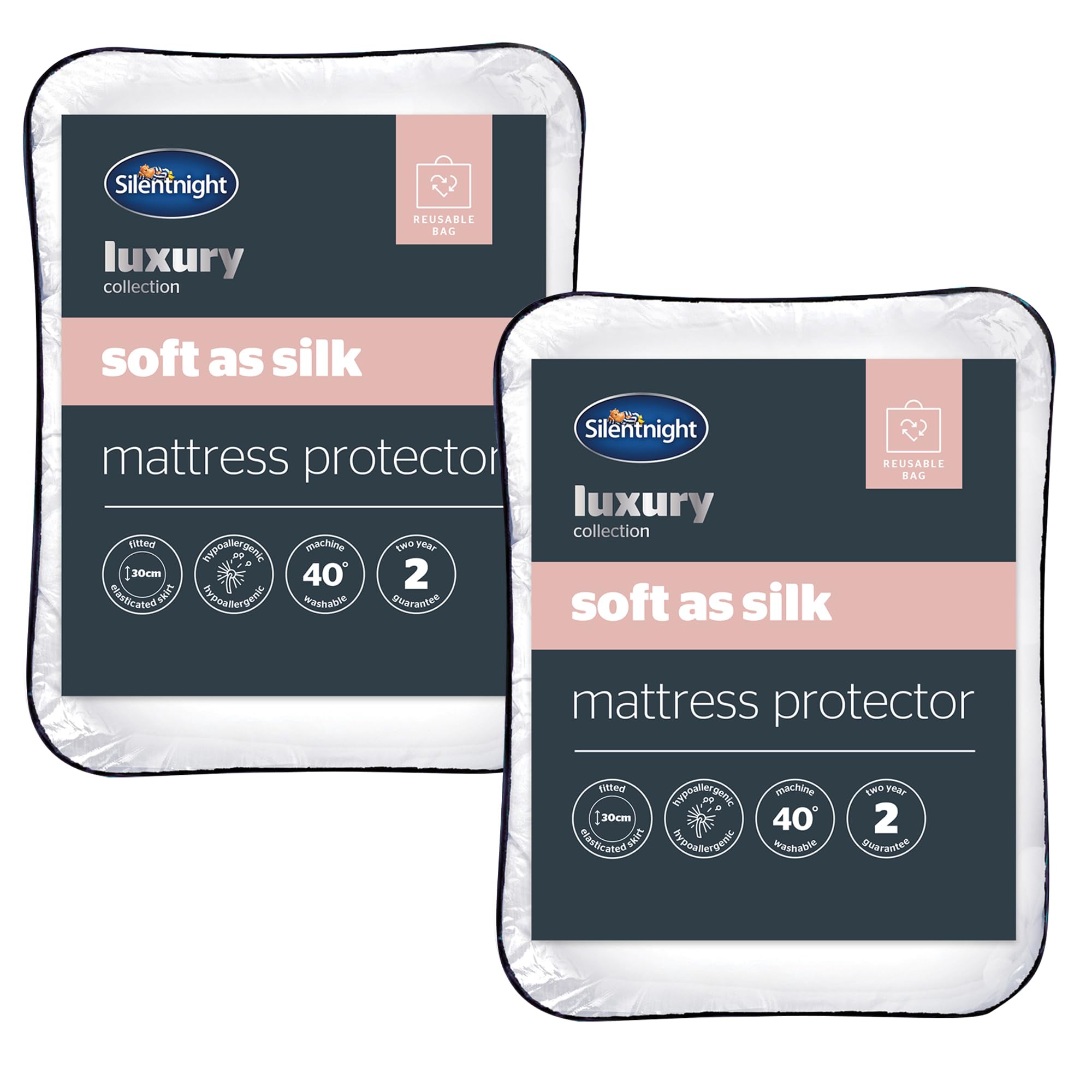 Silentnight Soft as Silk Mattress Protector Single Bed 2 Pack - Luxury 30cm Deep Fitted Mattress Pad Cover Topper with Silky Fibres for Luxurious Comfort - Hypoallergenic and Machine Washable - Single