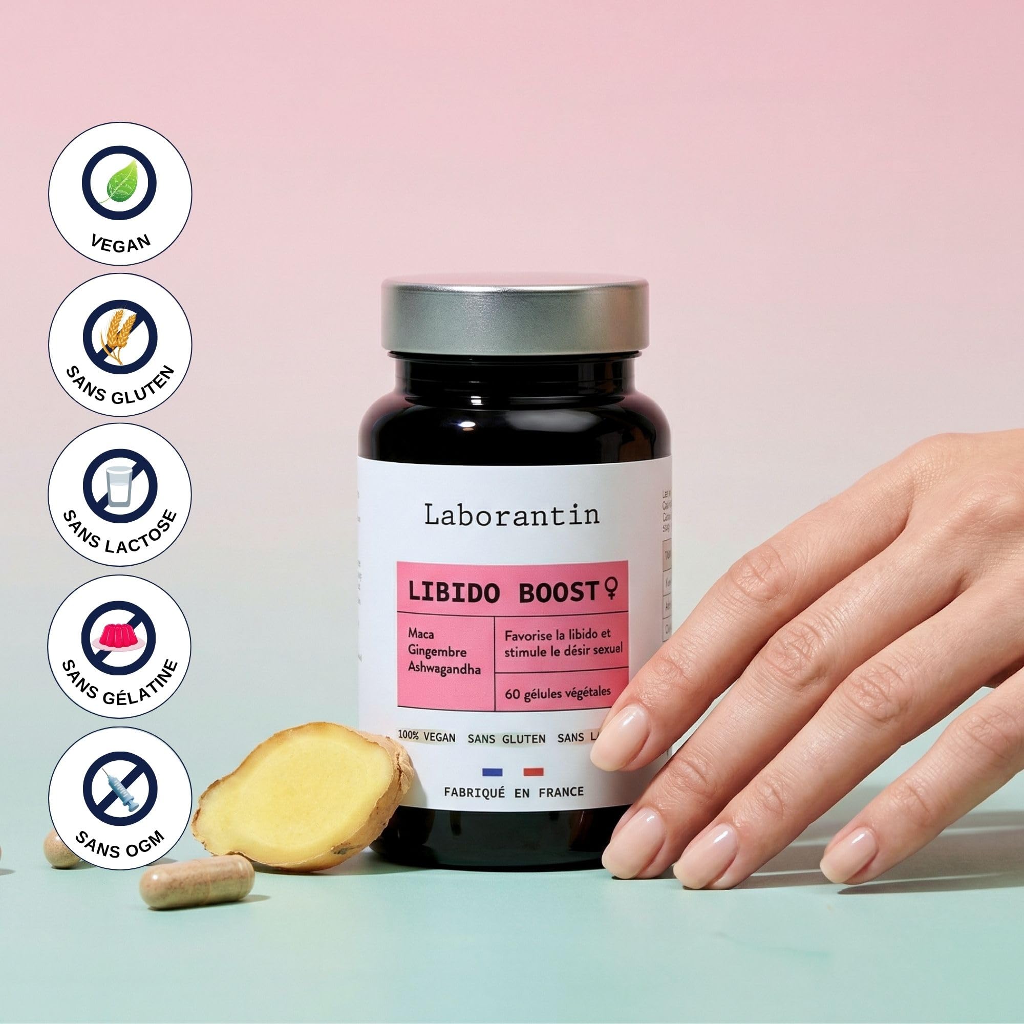Laborantin Libido Boost Femme Aphrodisiaque Naturel 60 Gélules Vegan | Maca, Ashwagandha, Ginseng, Usage Cure ou Ponctuel, Fabriqué en France