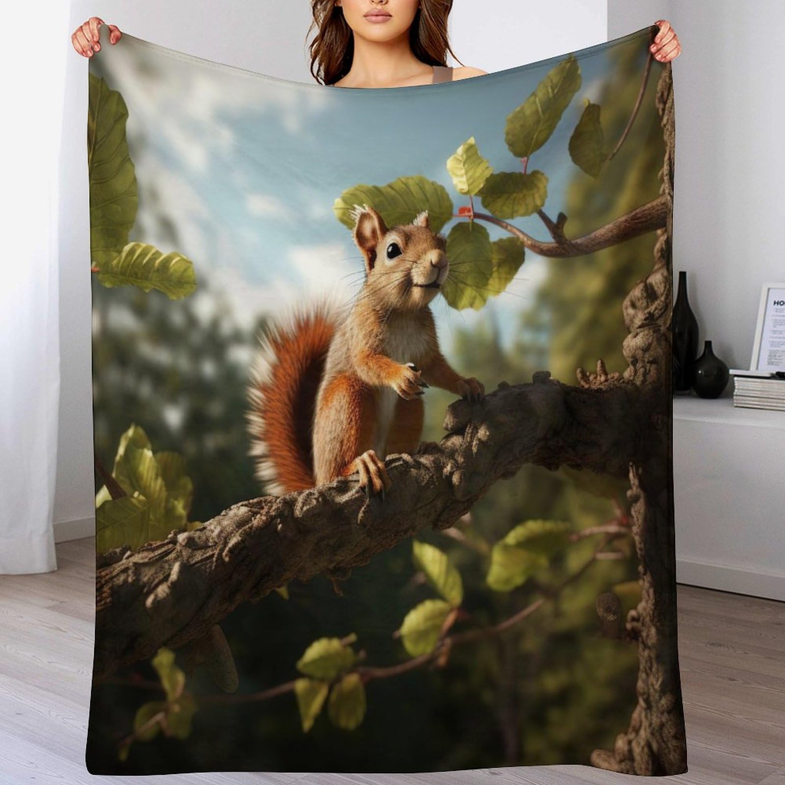 Couverture écureuil chaude en flannel, le plaid idéal pour lit, canapé et travel