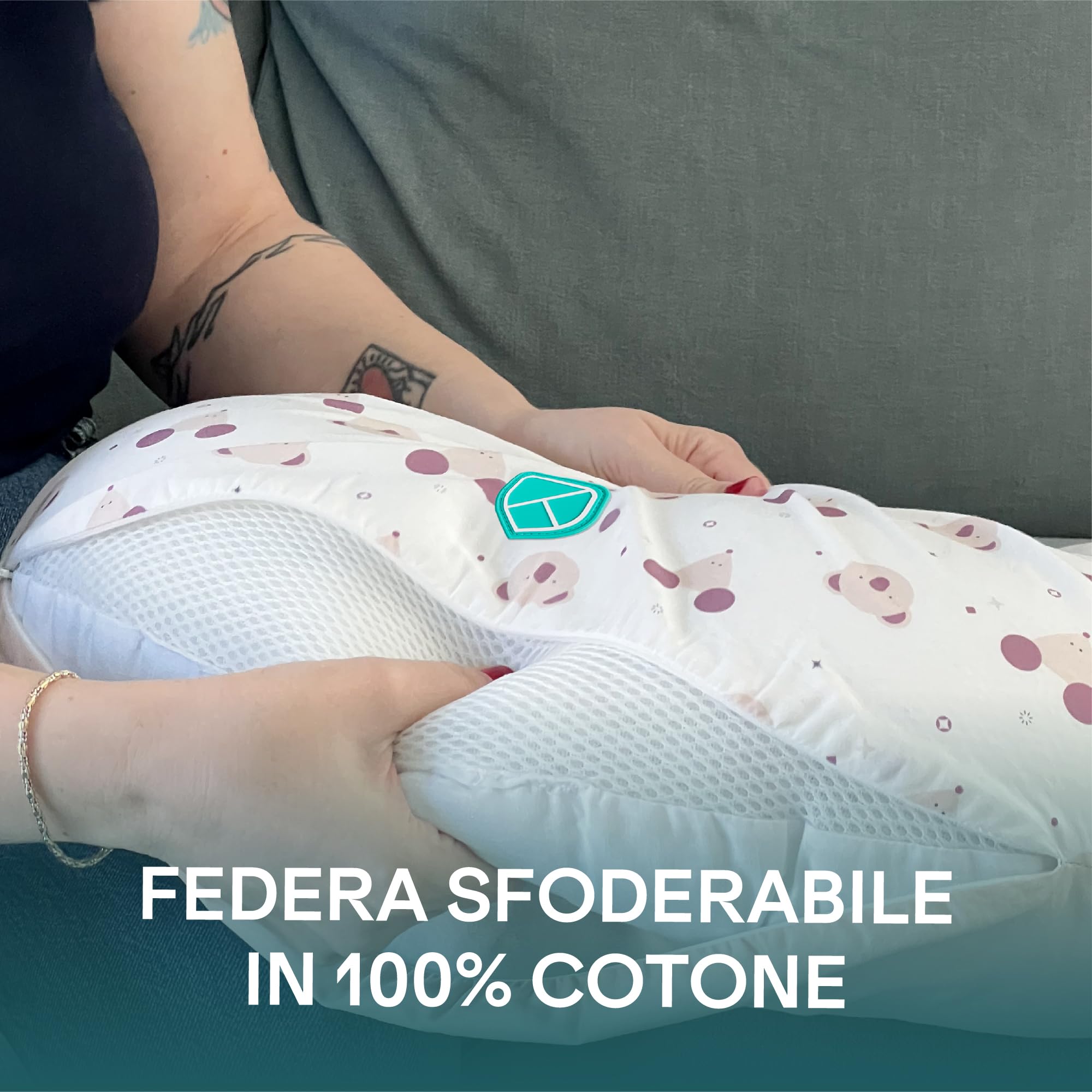 Koala Babycare Cuscino Allattamento Neonato Comodo e Adatto a Tutte le Taglie – Ciambella Allattamento Neonato 0-12 Mesi con 5 Usi Diversi (Bianco-Blu Ricci)