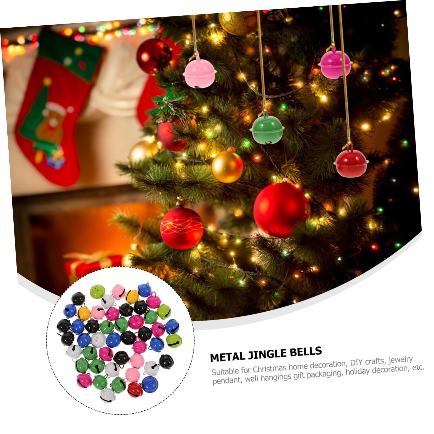 HOMSFOU 50Pcs Colorful Painted Mini Jingle Bells Round Metal Christmas Ornaments for DIY Crafts Party Decorations Jewelry Making and Holiday Decor