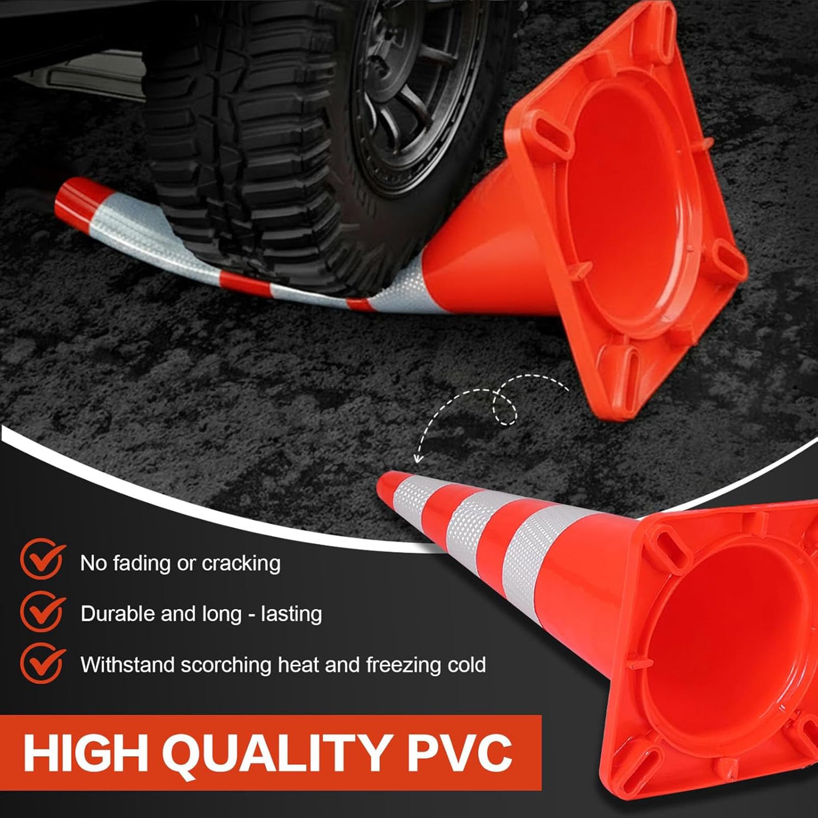 Cônes de Sécurité Multi-Usages Pliables,Cônes de Signalisation Orange avec Collerette Réfléchissante et Poignée pour La Formation À La Conduite sur Parking(Color:4pcs)
