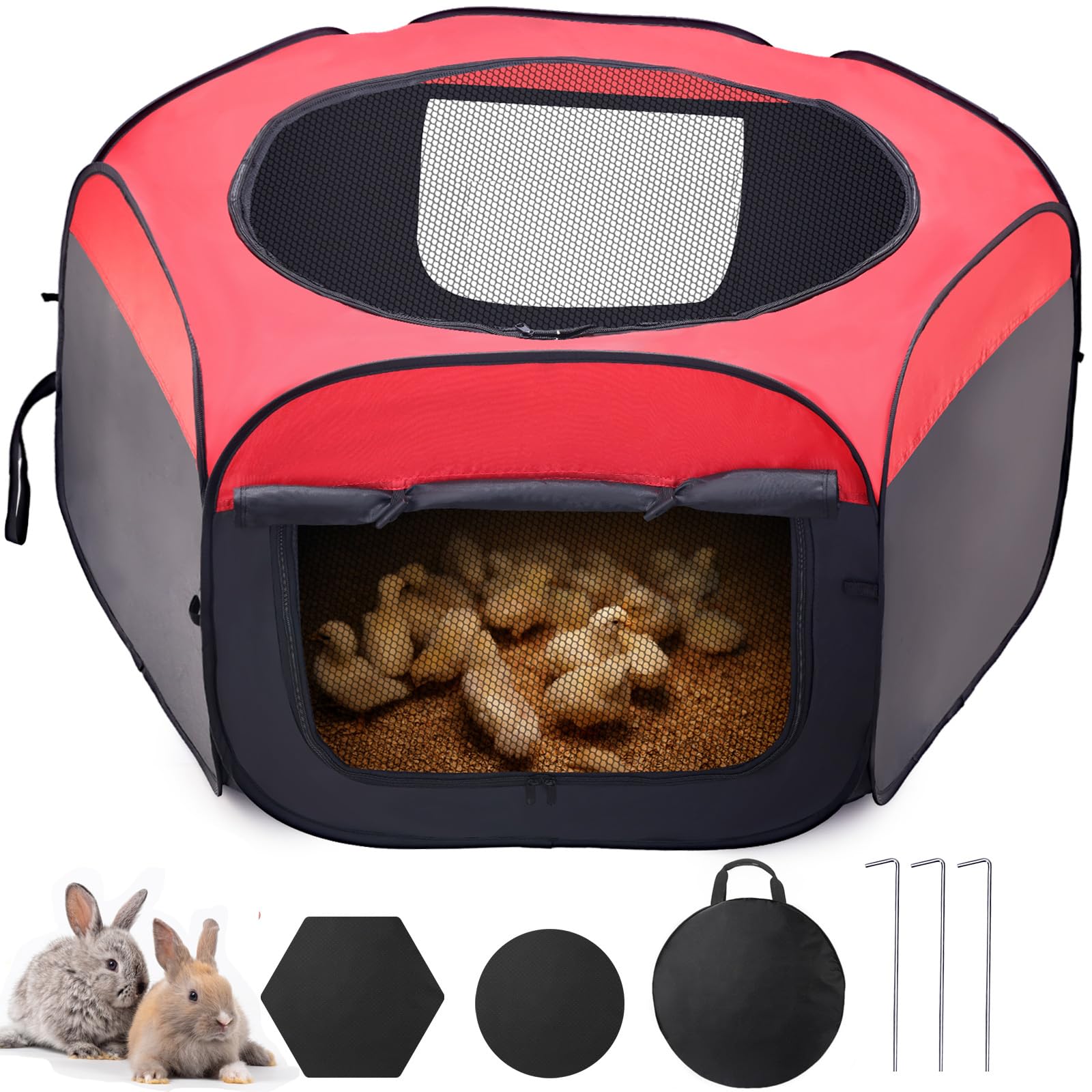 GHWMYD Recinto per Animali Domestici, Incubatrice per Pulcini, Gabbia per piccoli animali pieghevole, Recinzione in Tessuto Oxford e a Rete per Porcellini d'India Conigli Criceti Quaglie(51x114x114cm)