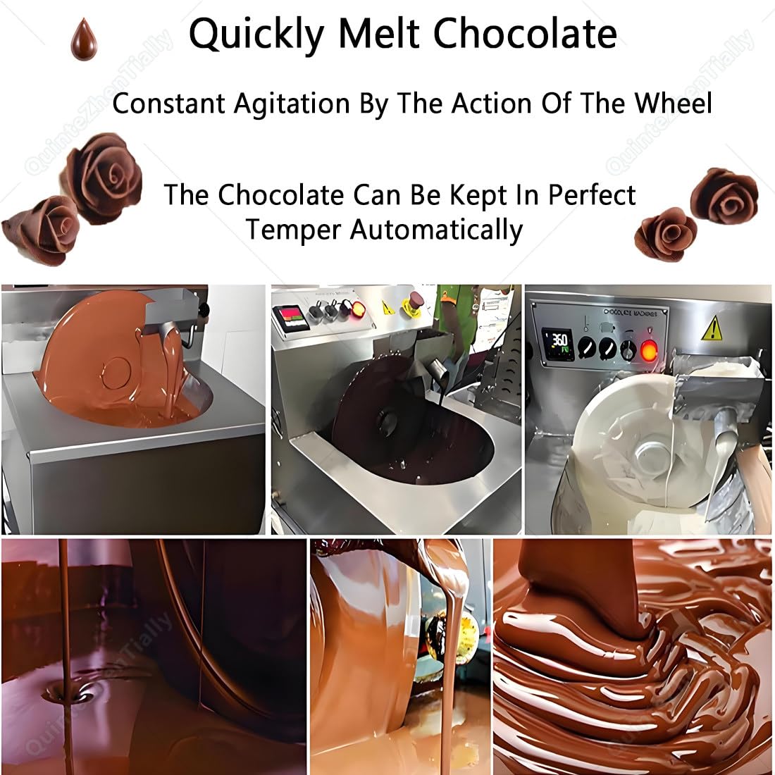 Máquina de templado de chocolate comercial, velocidad ajustable de 38-55 rpm, acero inoxidable, para revestimiento uniforme, moldeado, panaderías, dulces