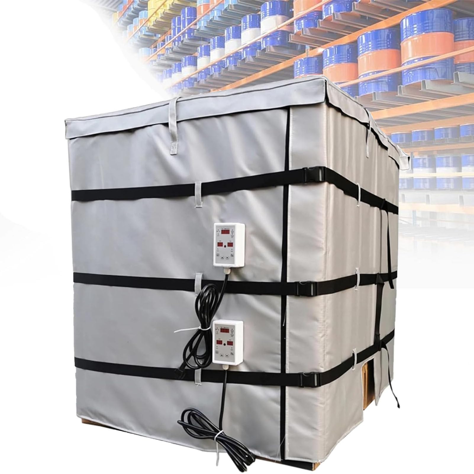 200L/1000L IBC-Tonnenfassheizung, mit 0~150℃ Temperaturregler, wasserdichte Heizisolierdecke, für Ölfässer, Rohre, Wassertanks Gray-275Gallon/1000L