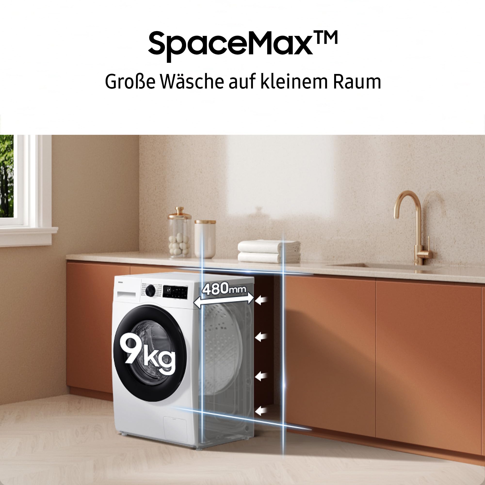 Samsung WW90DG5G34AEEG Waschmaschine WW5100D SLIM 9 kg 48 cm tief Dampfprogramm AI Energy Mode Ecobubble WiFi Mikroplastik-Programm AI Wash SuperSpeed 39 Min. Weiß