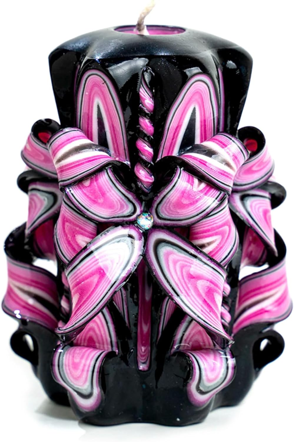 Carved Candle Artisan Handmade Decorative Dipped Candle 5 inch Black Purple Fall Thanksgiving New Year Christmas Holiday Seasonal Gift for Mom Home Accent - Lotus Bloom Flower