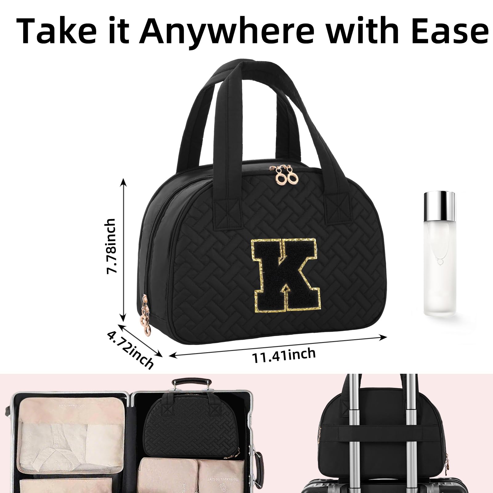 Neceser de Viaje para Mujer, Organizador de cosméticos, Estuche de Almacenamiento de Maquillaje, Negro -, K