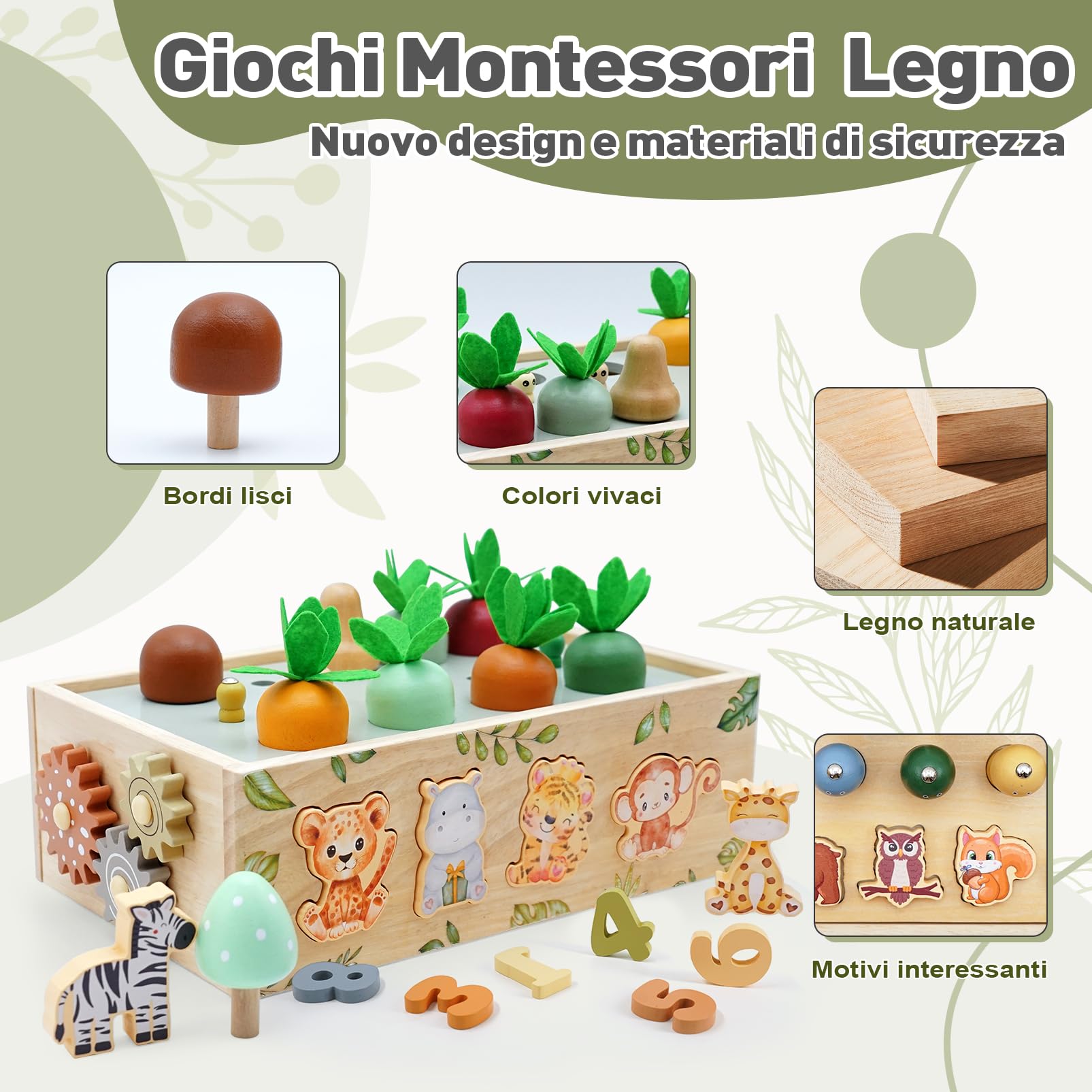 Giochi Montessori 1 2 3 Anni, 9 in 1 Giochi di Legno per Bambini 1 Anno, Giocattoli Bambini 123 Anni Montessori Maschio Femmina, Giochi Educativi 1 2 3 Anni Legno, Regalo Bambino Bambina