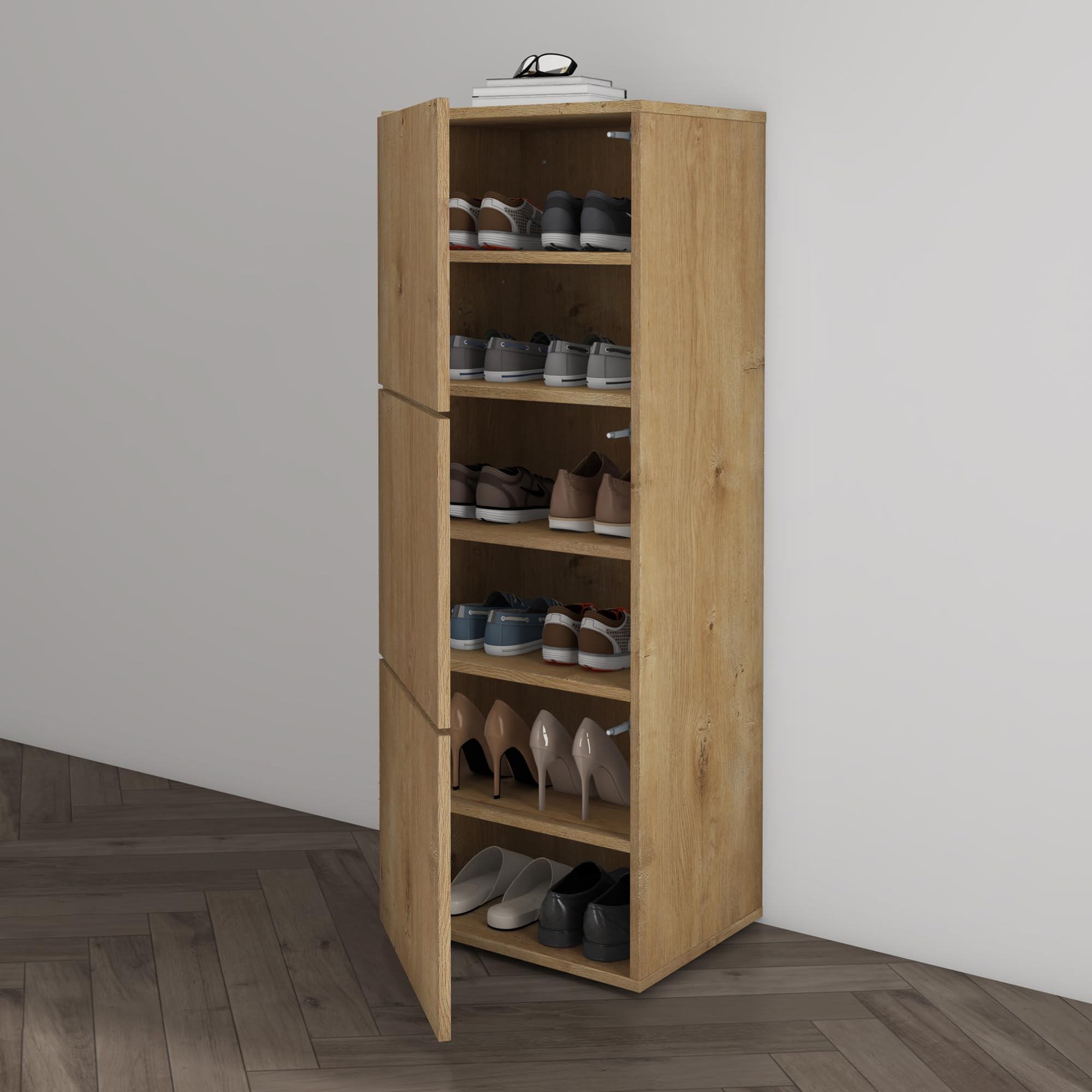 Mai & Mai Schuhschrank Schuhkommode mit 3 Schränken BTH: 45x36x120 cm Schuhregal Möbel in Kerneiche Schuhschrank02