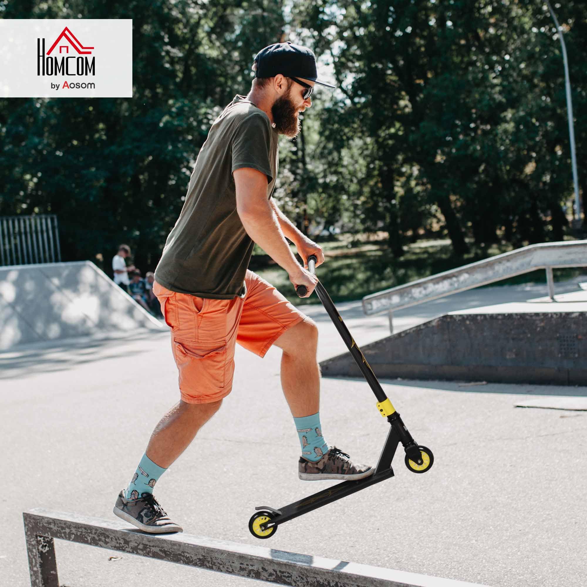 HOMCOM Hulajnoga wyczynowa, zabawna hulajnoga wyczynowa z łożyskami kulkowymi ABEC 9, z kołami ze sztucznej skóry 100 mm, hulajnoga miejska, dla dzieci od 14 lat