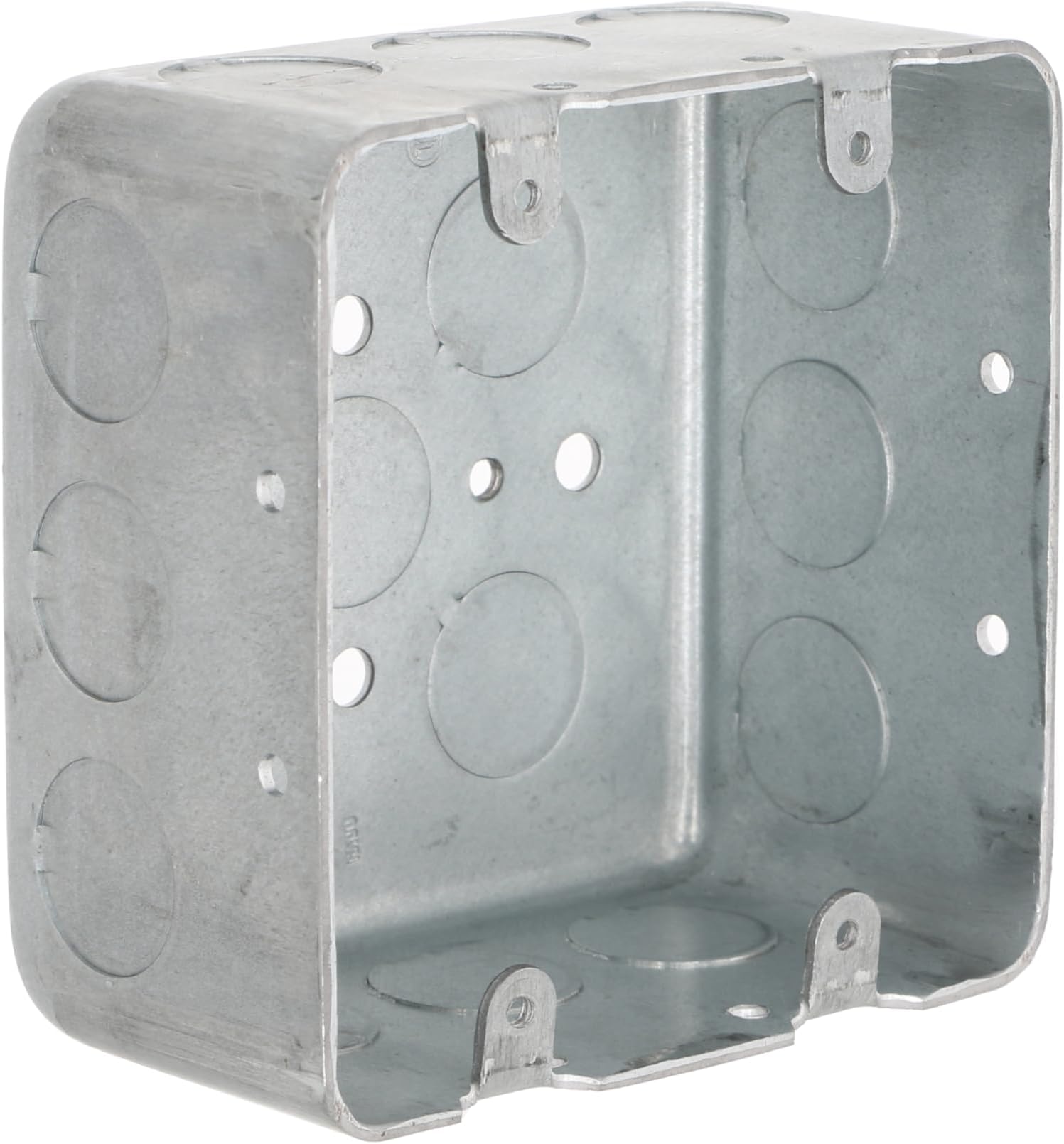 Raco Hubbell 680 2-Unit, 2-1/2" Deep, 1/2" Side Bulges, 4" Square Switch Box, Drawn Silver, Grey
