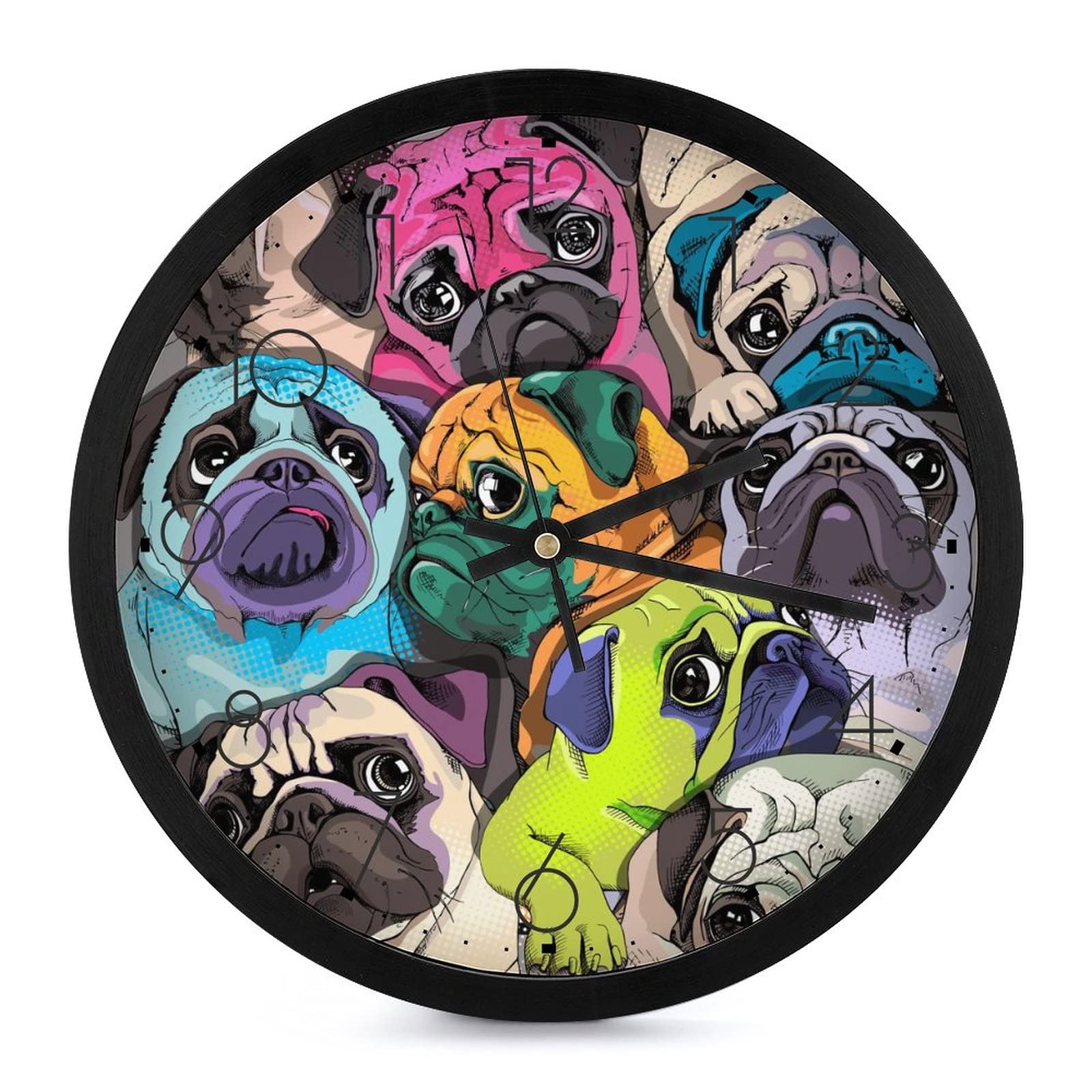 Horloge murale ronde bouledogue coloré 25.4cm à grands chiffres