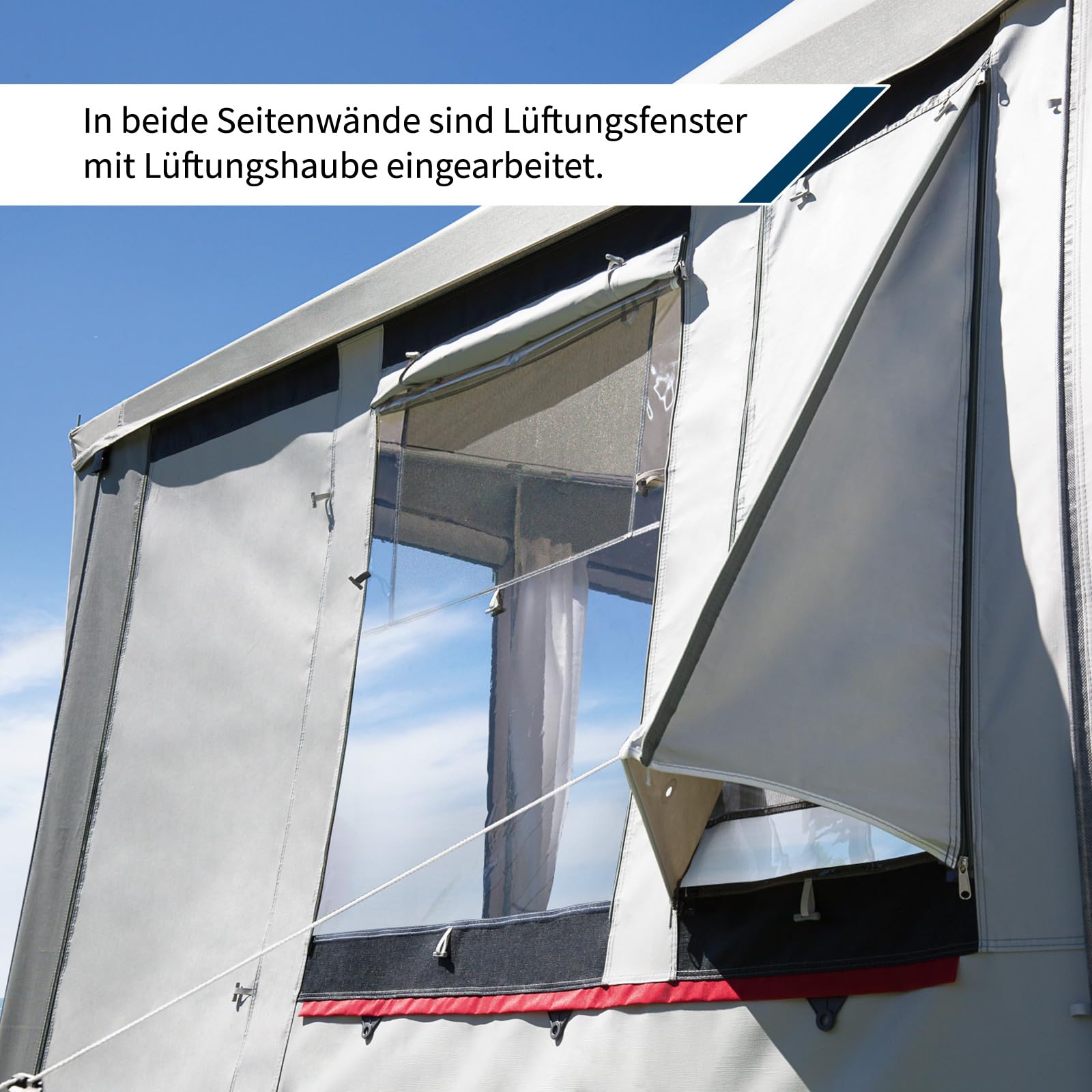 DWT Wohnwagen Vorzelt Paradies III mit 280 cm Tiefe, wetterfestes Polyestergewebe, UV-Schutz, Ganzjahreszelt mit 2-teiliger Vorderwand, Größe:Gr. 14 Umlaufmaß 941-970 cm