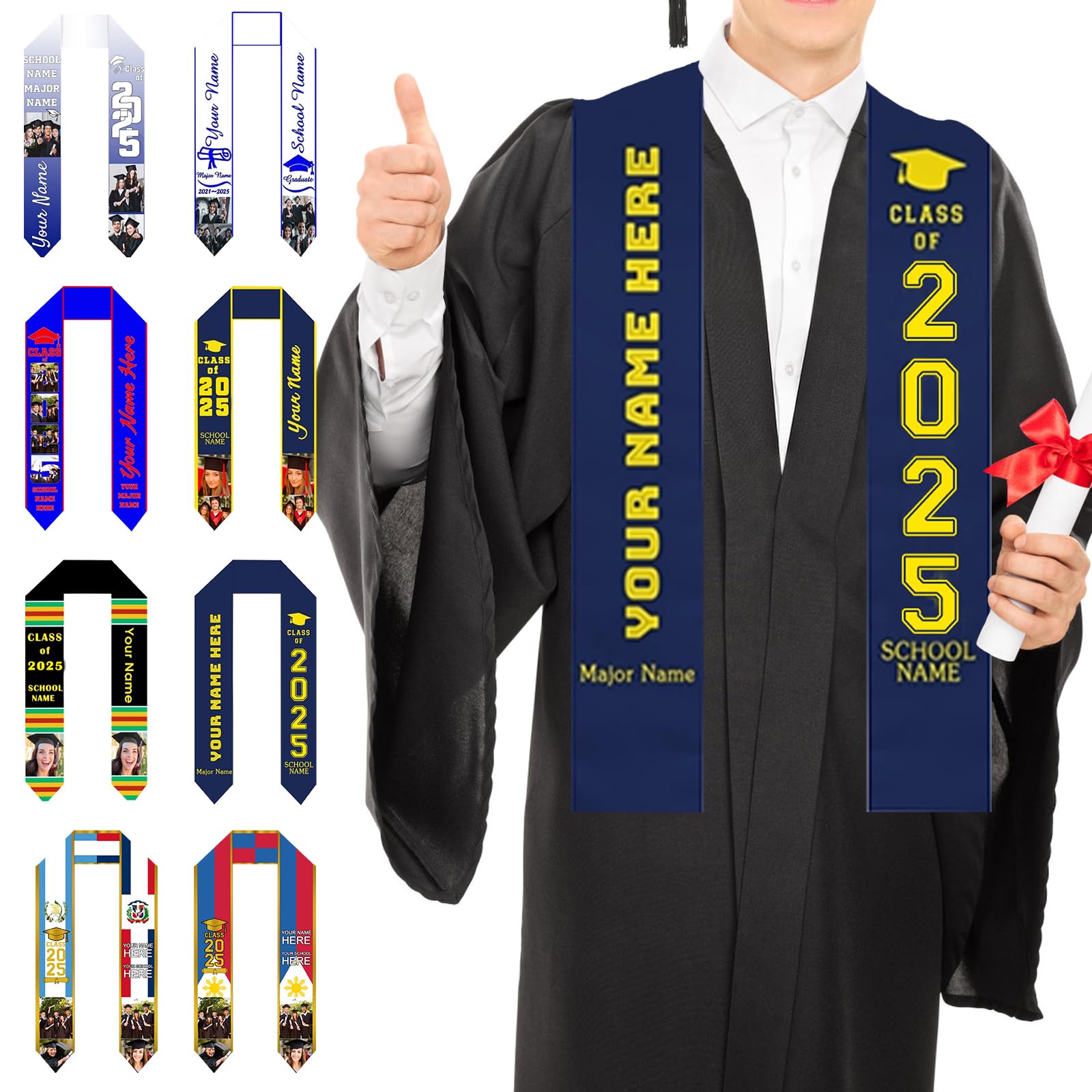 GIFTSDIY Custom Stole for Graduation Personalized Congratulations Sash Photo Text Customize Gifts Class of 2025 72 In Triangle1