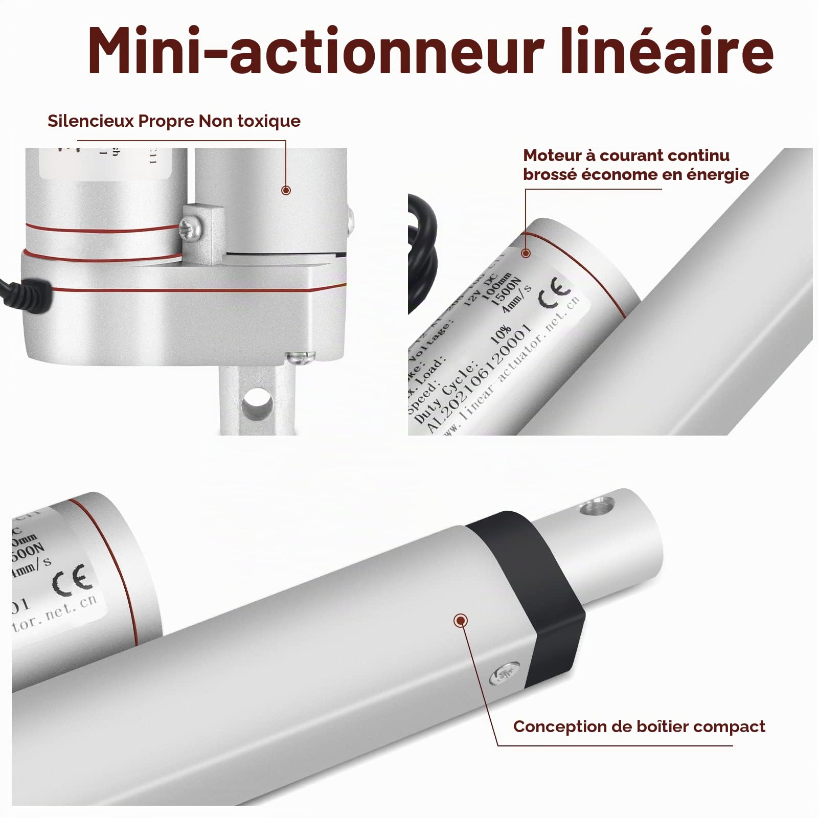 Sonnewelt Verin electrique 12v 200mm course,Actionneur linéaire 1500N max,moteur linéaire DC,Verin pour applications ouvre-portes électriques et automatisation,bricolage,soulèvement de meubles