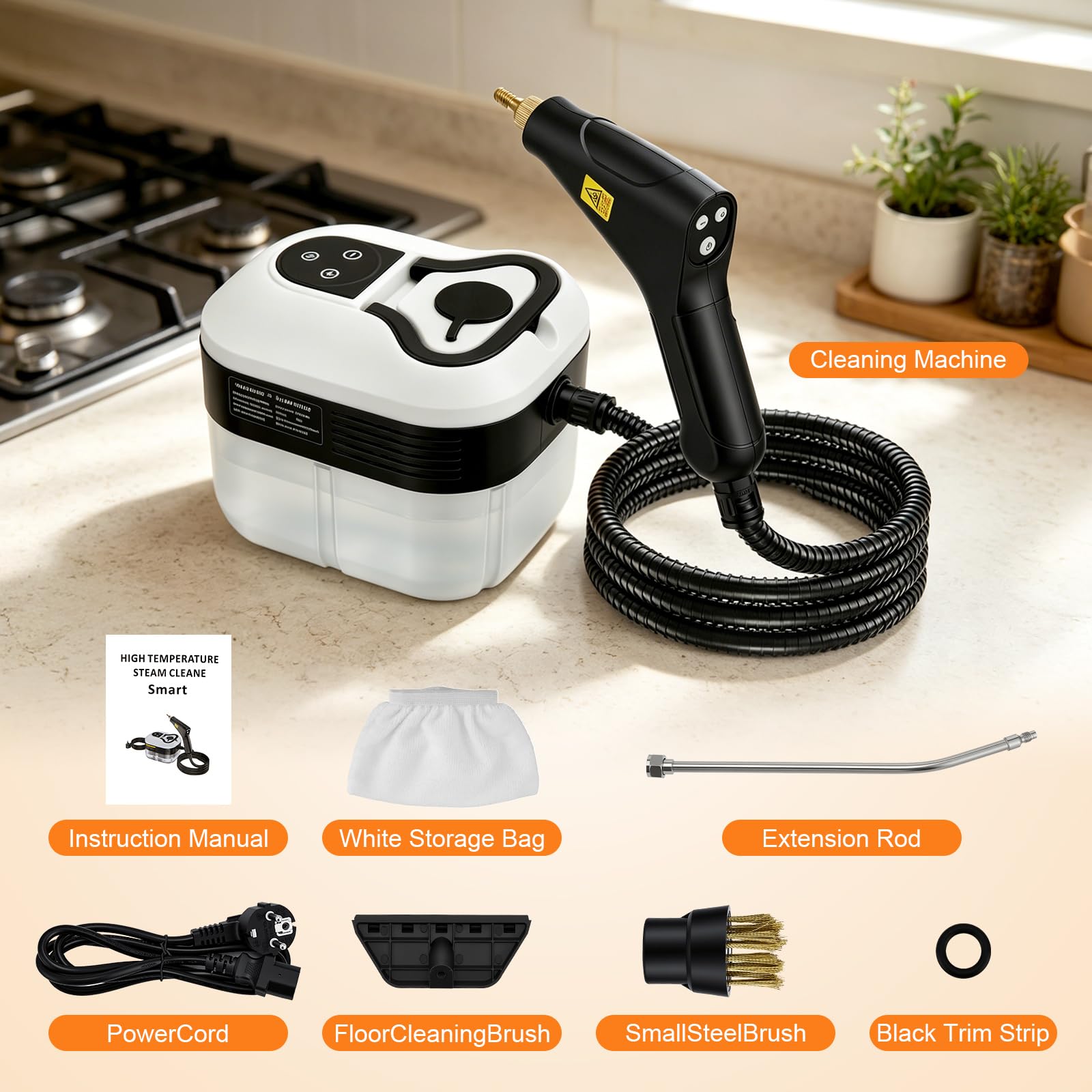 4.5BAR Dampfreiniger Handgerät, 2500W Hochdruck-Steam Cleaner mit 1800ml Wassertank, 15 Sekunden Schnellaufheizung, 6-stufig Verstellbar, für Küche Bad Auto Boden Polster – Chemiefrei & Sterilisiert