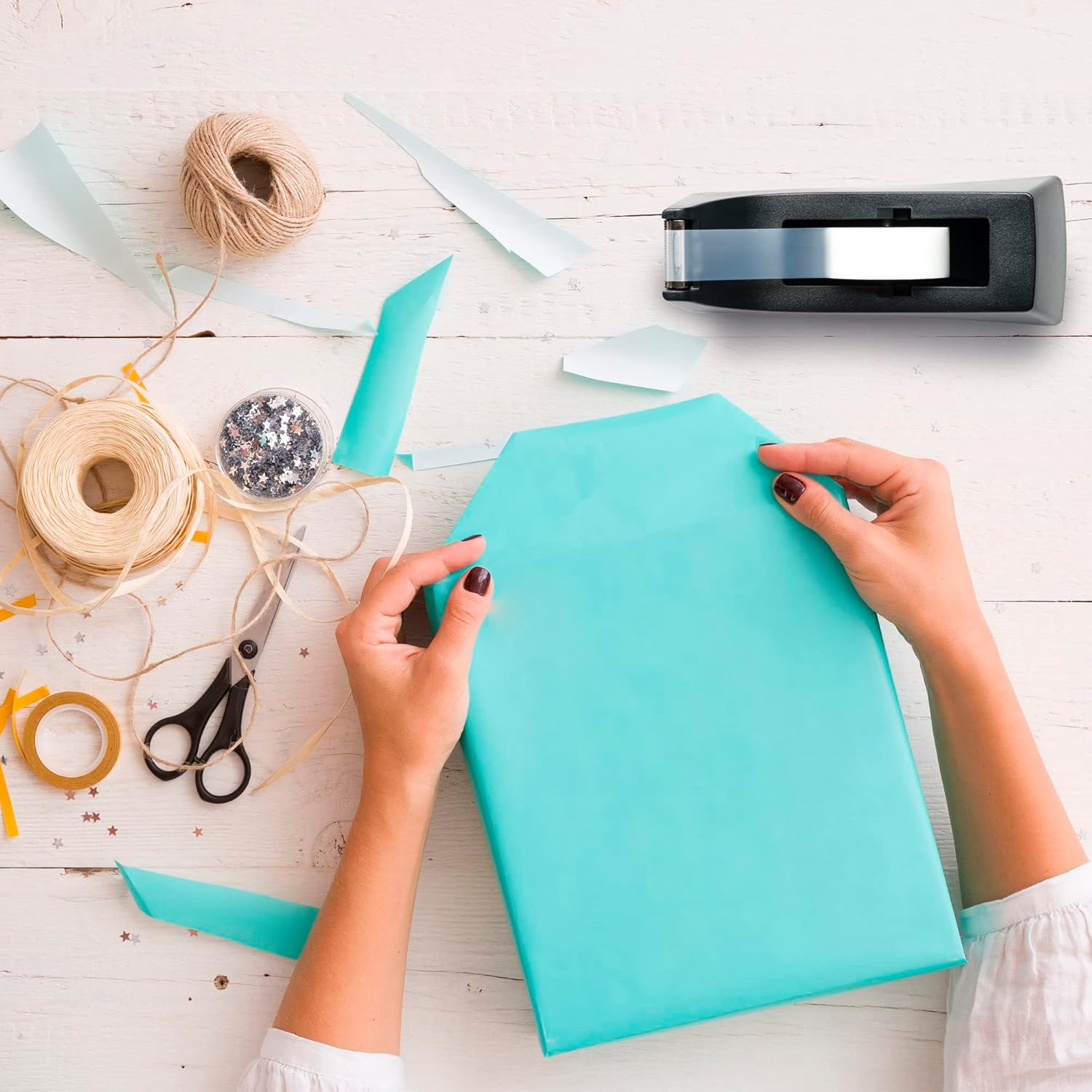 Desktop Tape Dispenser - Non-Skid Base - Weighted Tape Roll Dispenser - Perfect for Office Home School (Tape not Included) 4 Pack