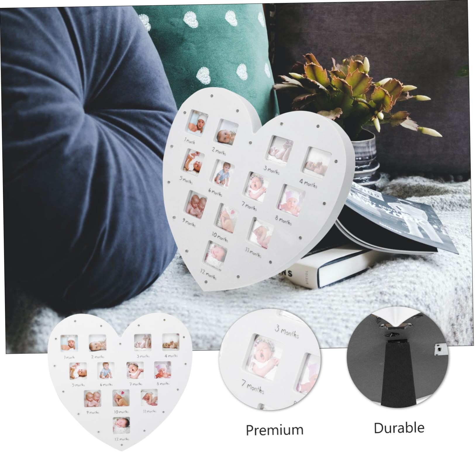 Marco de Fotos para Bebés en Acrílico Blanco con Forma de Corazón para Registrar el Crecimiento, con Luz y Capacidad para 12 Fotos, Adecuado para Decoración del Hogar