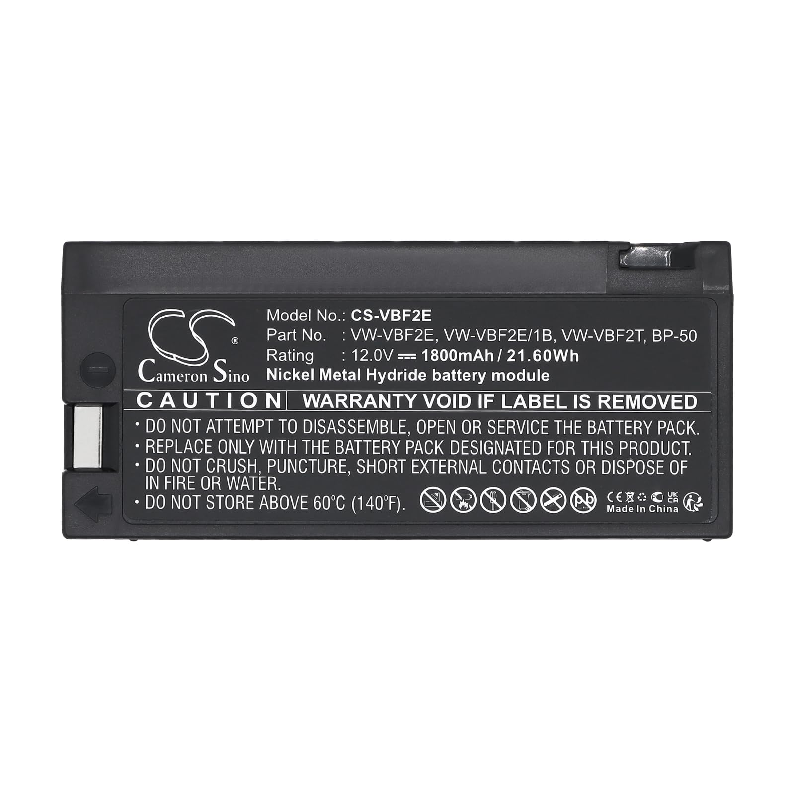 Ni-MH Battery Pack Fits Panasonic NVM2200PN, VW-VBF2T, NVM3500PN, VW-VBF2E/1B, M3000, VW-VBF2E, BP-50