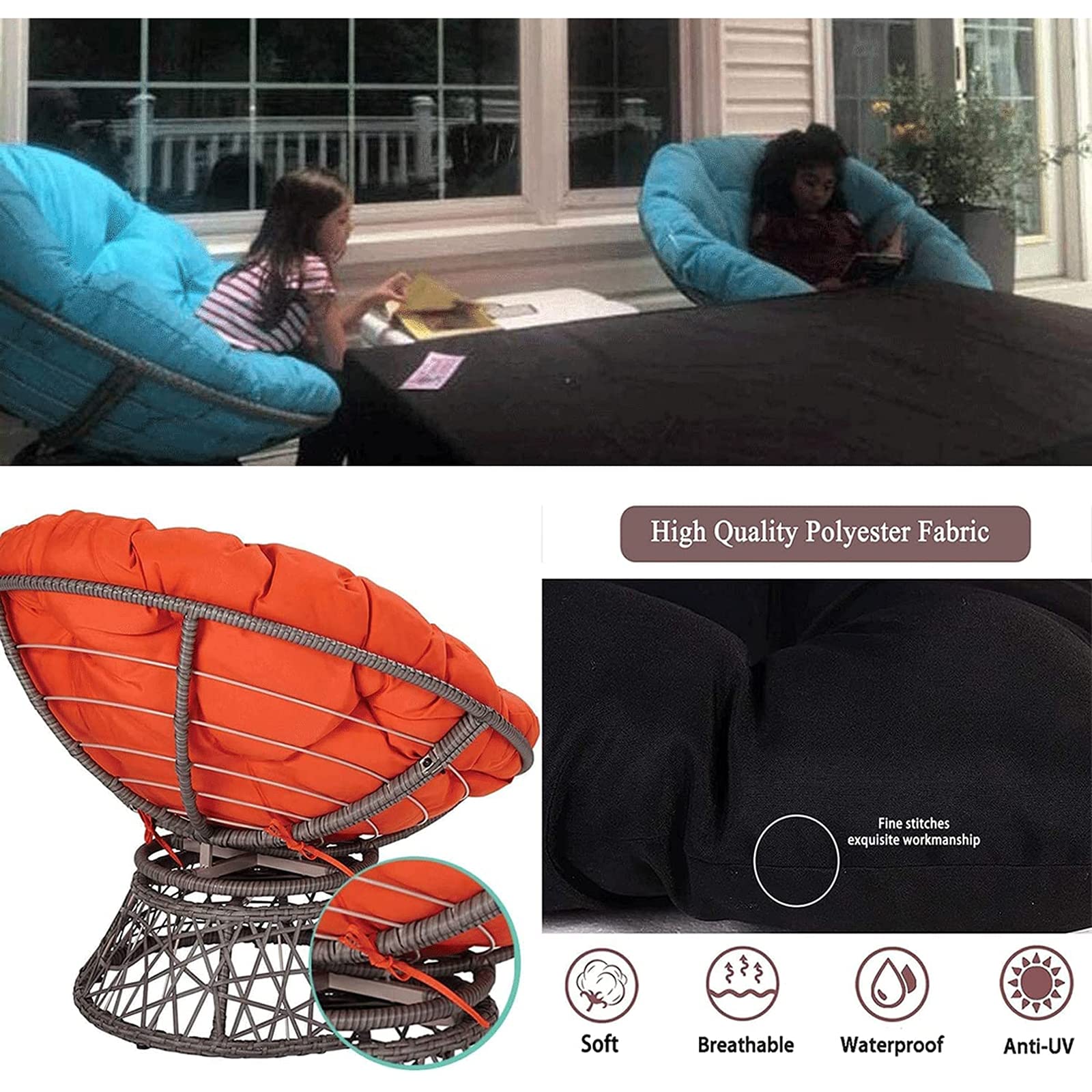 Bei, cuscino di ricambio per sedia a dondolo da giardino, impermeabile, rotondo, per interni ed esterni, 60 x 60 cm, cuscinetti morbidi spessi per tavoli