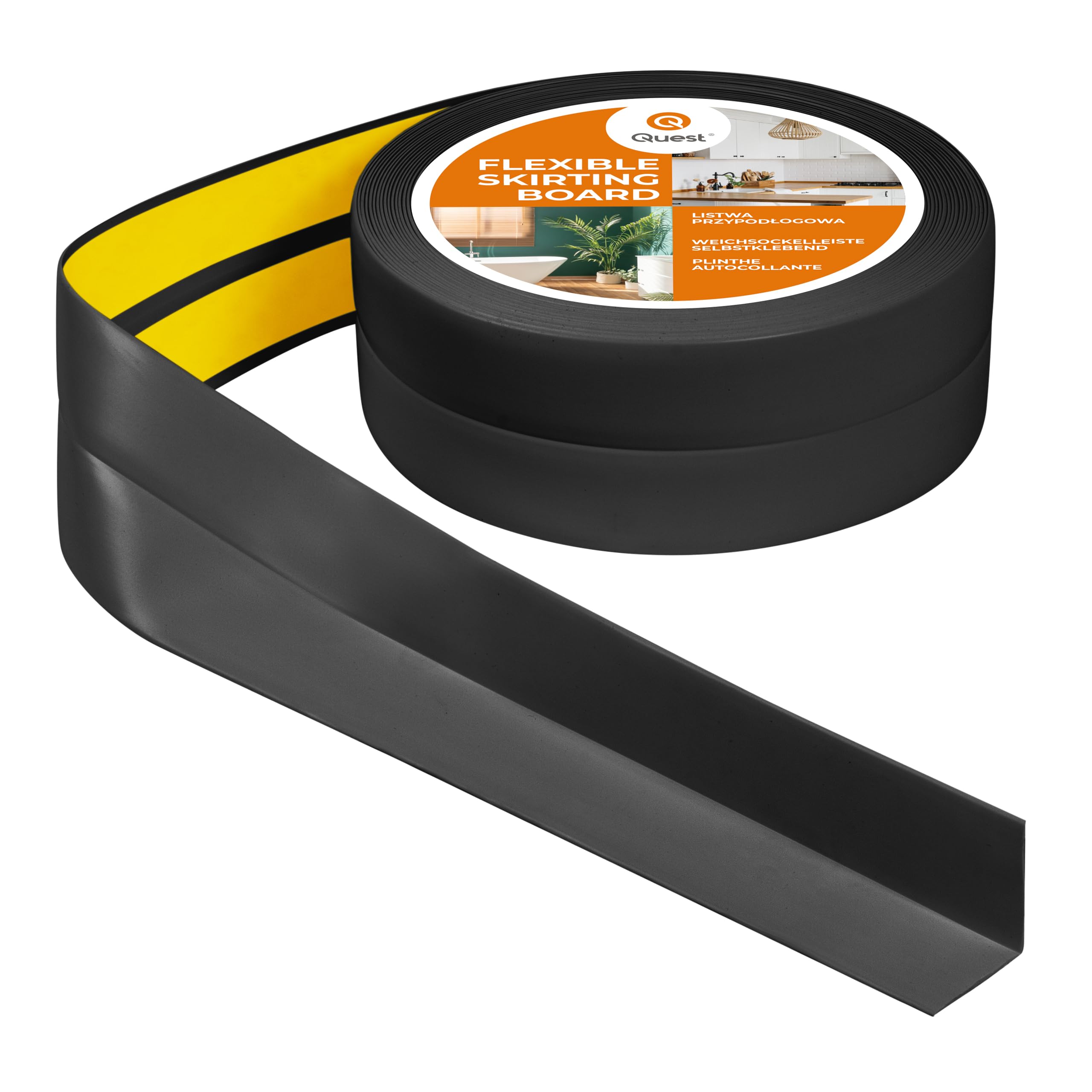 Rodapiés Flexible Autoadhesivo - 40 mm x 40 mm - Rodapié Plegable para Cocina, Baño - Cinta de sellado, Perfil PVC - Estanco, Decorativo - 10 Metros, Negro