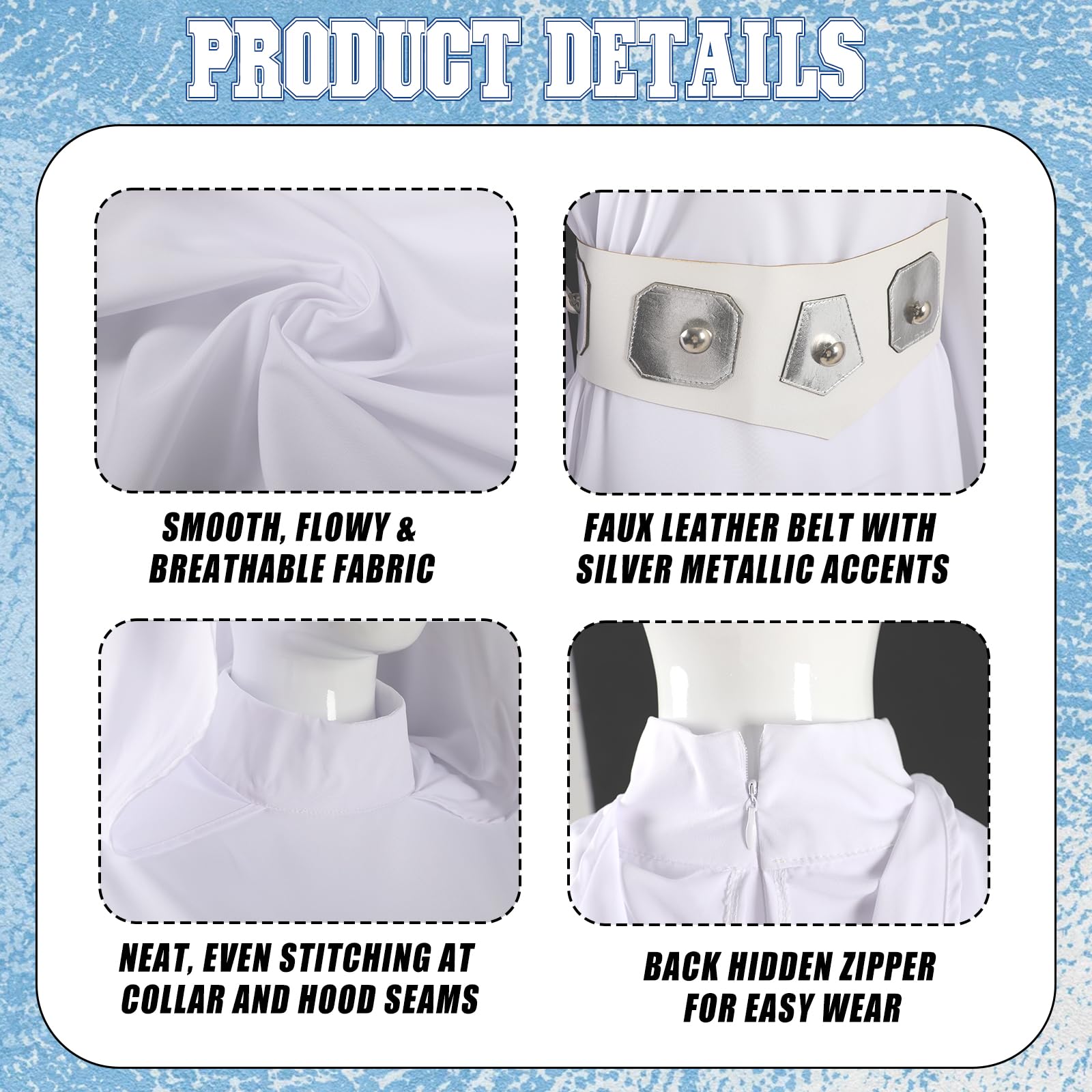 nezafly Princess Costume Women White Dress Hooded Robe with Belt Halloween Carnival Outfits Set for Adults - Image 2