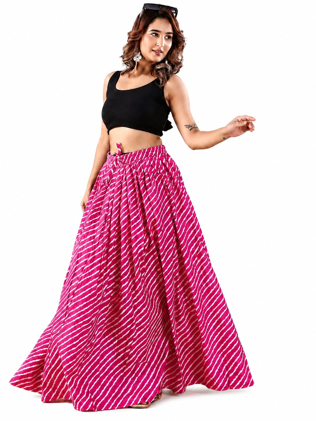 Women's Pink Lehenga Skirt with Leheriya Stripe Print | Free Size-picture-30