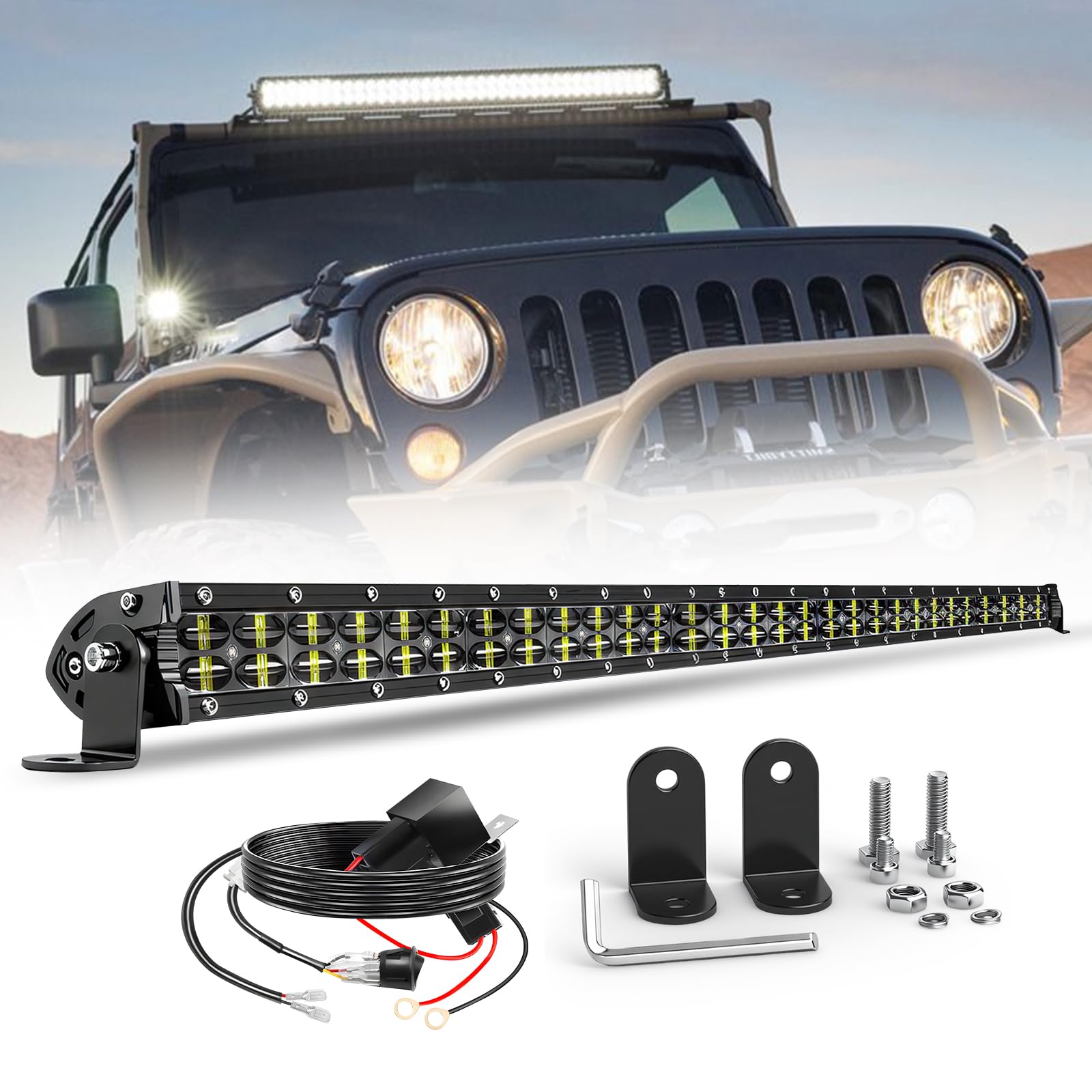 BraveWAY 32" Barre LED 4x4 35000LM Double Rangée, Lentille 6D Barre Rampe LED IP68 Faisceau Combiné, Adaptable aux Tracteurs Agricoles, Véhicules 4x4, Camions et Camping-Cars (78cm)