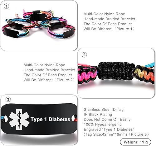Miniatura 2 de Pulseras de alerta médica para mujeres y hombres  Pulsera de identificación médica para hombres  Pulsera de alerta médica para diabetes T1D T2D,
