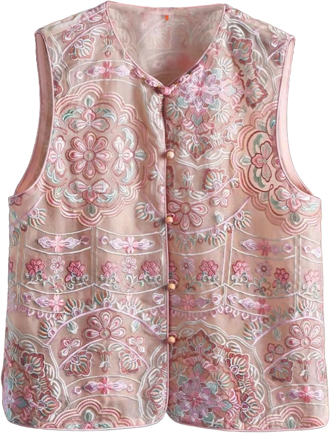 レディース ピンク スプリング ライトトップ シルク オーガンザ 刺繍