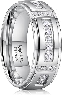 Men's Titanium Wedding Band - 8mm Polished Band with Step Edges and Cross Design Featuring White Zirconia Insets Comfort Fit Size 7-14