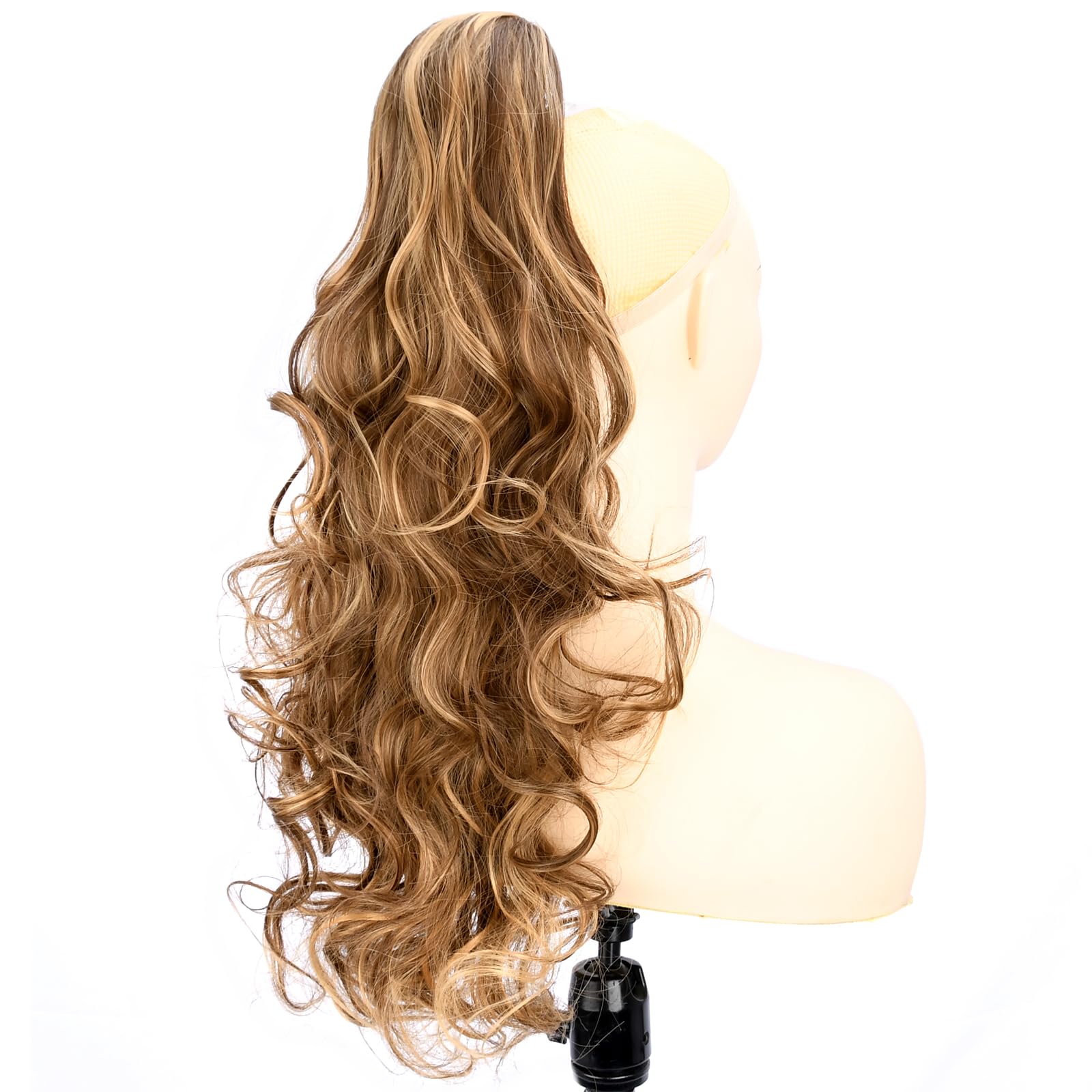 BOBIYA 24 Inches Claw Clip in Loose Curly Synthetic Wrap Around Ponytail Extensions Pony Tail Clip In Extensions (Dark Golden Blonde) - Image 3