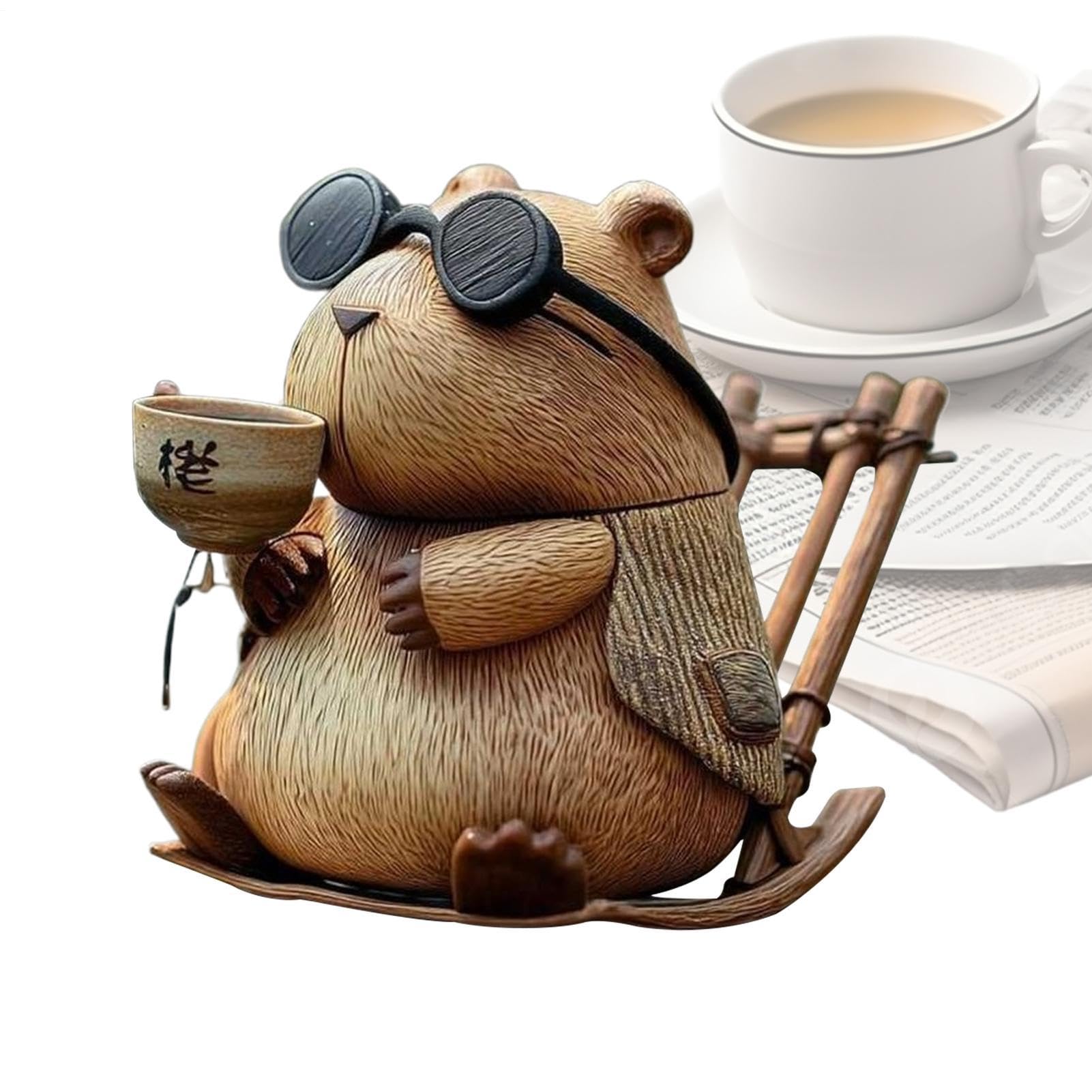 Capibara buvant du thé en résine idée cadeau originale pour collègue et maison