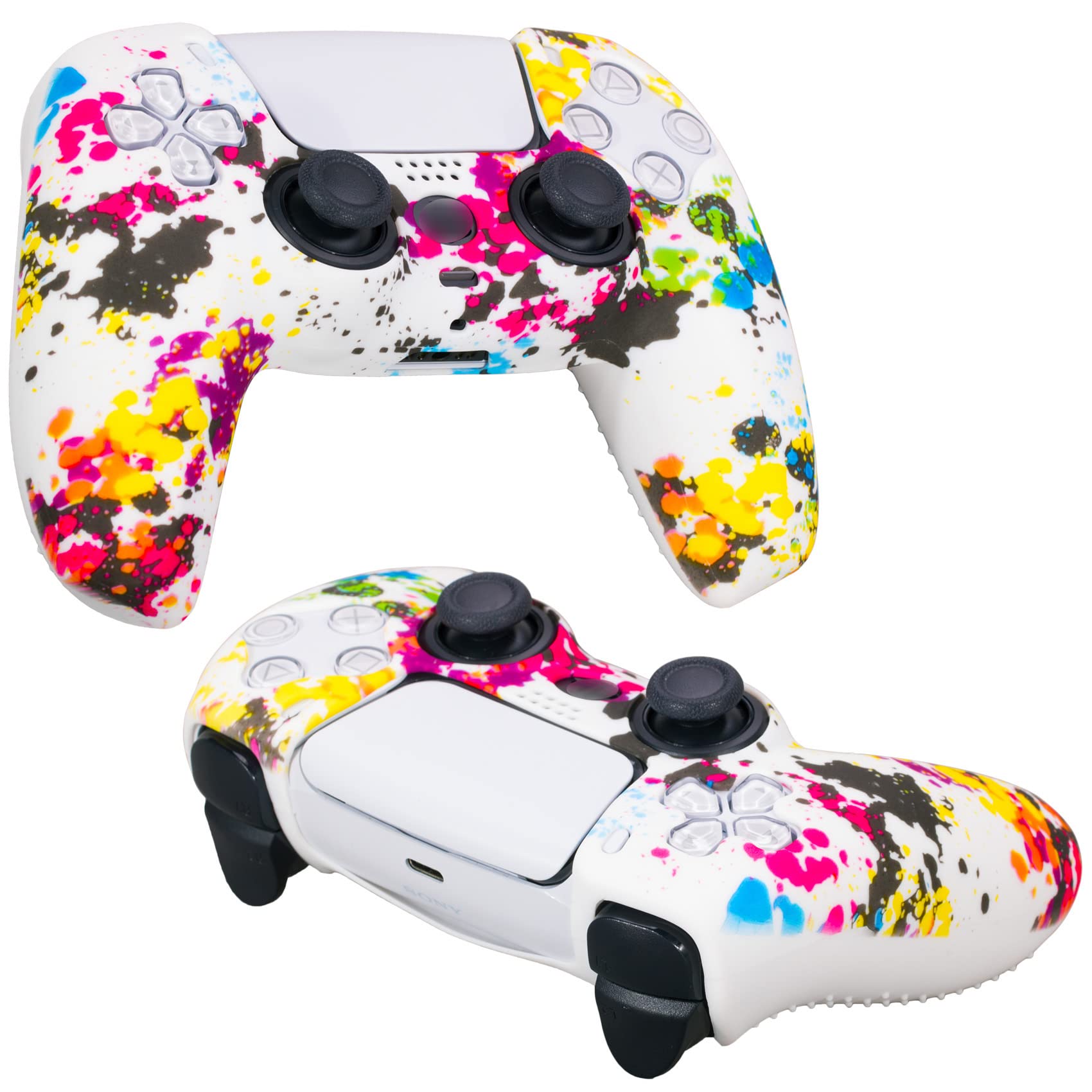 YoRHa Silicona Espesar Impresión Funda Piel Carcasas cubierta Compatible de PS5 Mando x 1 (Pintada) con Agarres para el Pulgar x 10 - 5