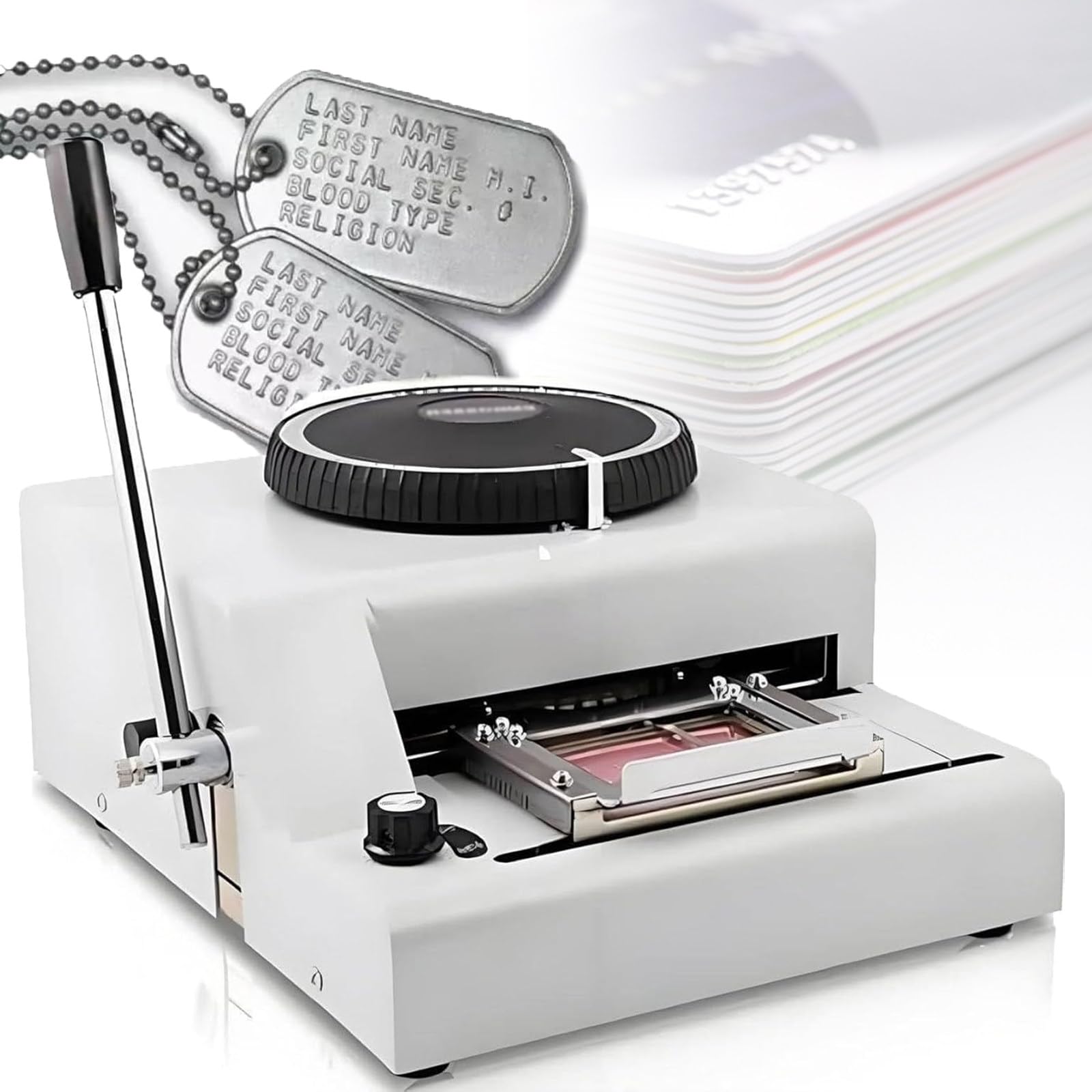 Atwynd Dog Tag Coding Embosser Machine, Stamping Code Printer, Characters Manual Embossing Machine, Metal Manual Stamping Machine, Embossed Tag Creation Tool for Banks, Shopping Malls