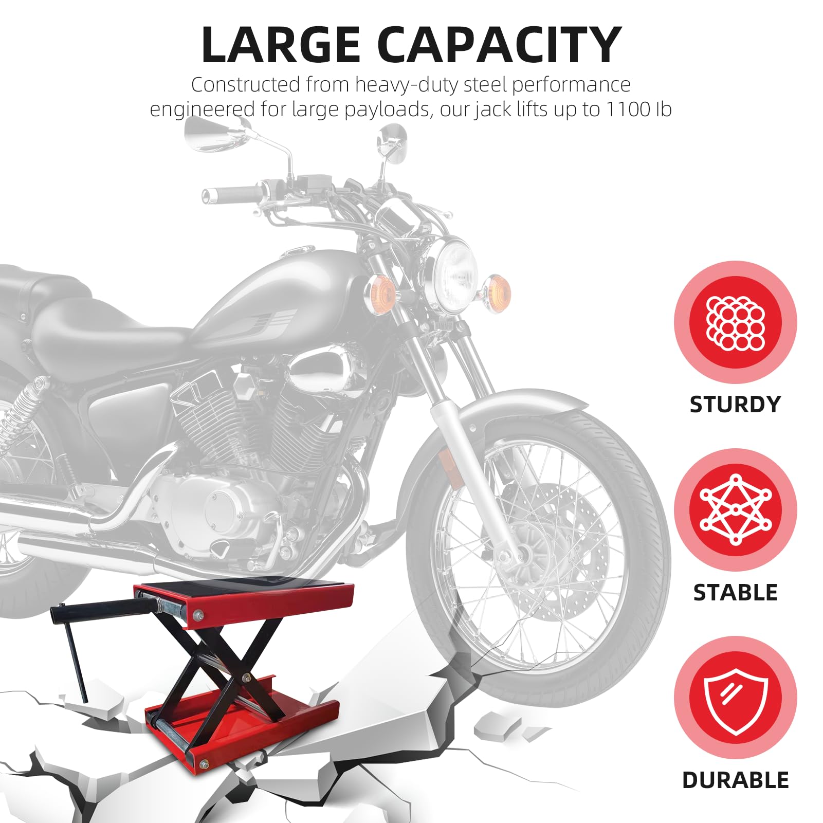 Sollevatore moto regolabile in altezza 4-13 pollici, cric carrello a forbice in acciaio 500 kg 1100 lbs