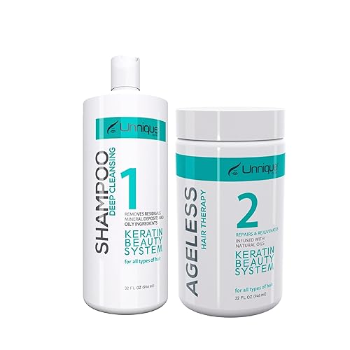 UNNIQUE - Kit de terapia para el cabello Ageless de 32 onzas, enriquecido con aguacate y manteca de karité, tratamiento sin formaldehído para todo